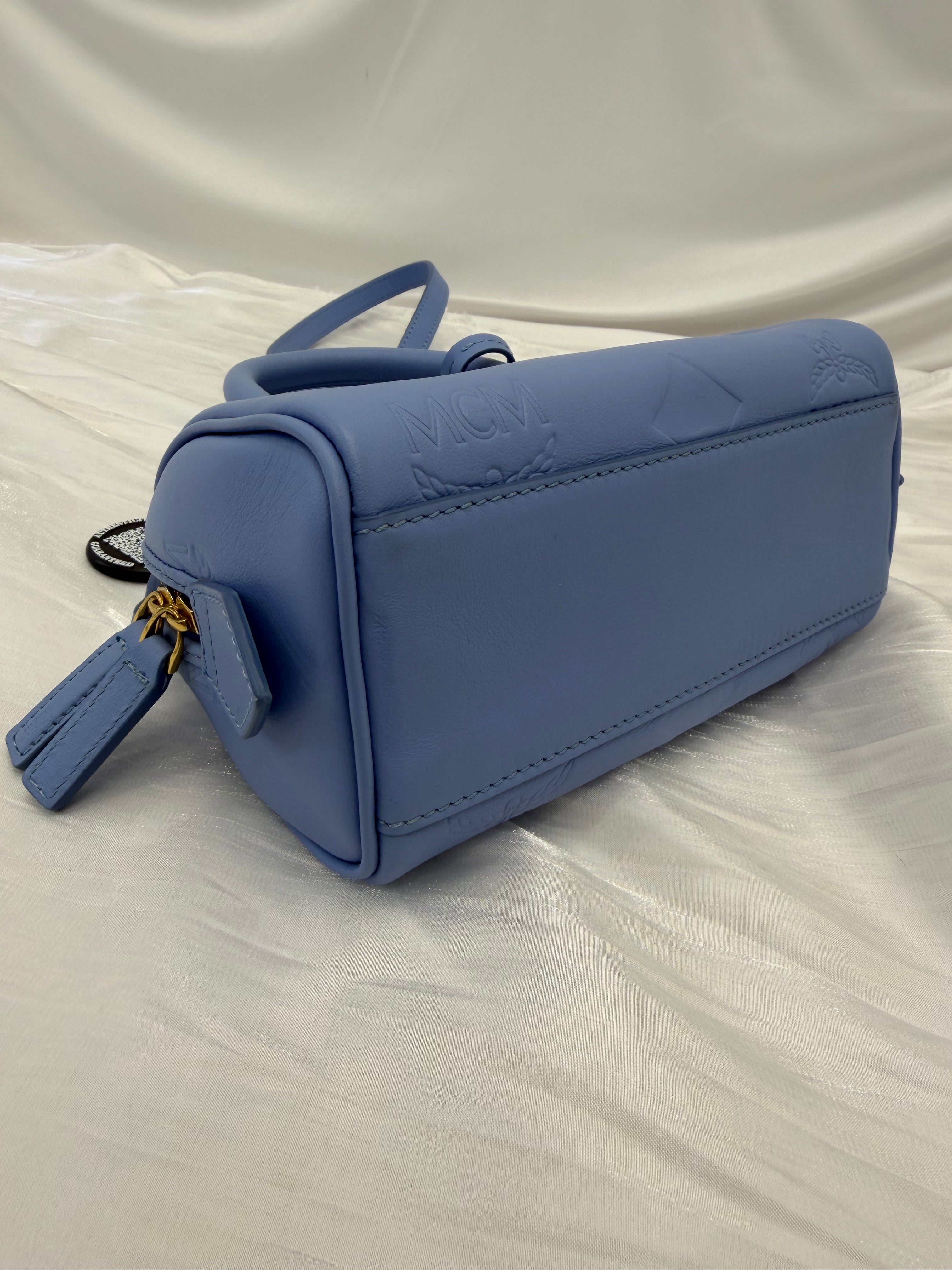 BRAND NEW- MCM Sky Blue Leather Small Ella Boston Bag