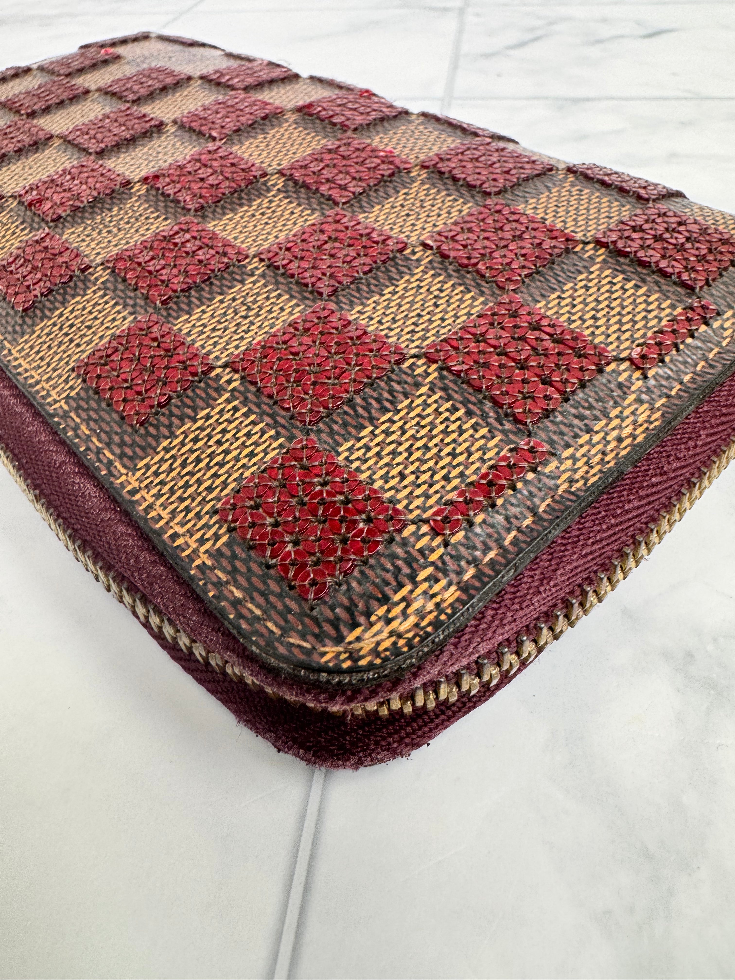 Louis Vuitton Rare Damier Paillettes Red Sequined Zippy Wallet