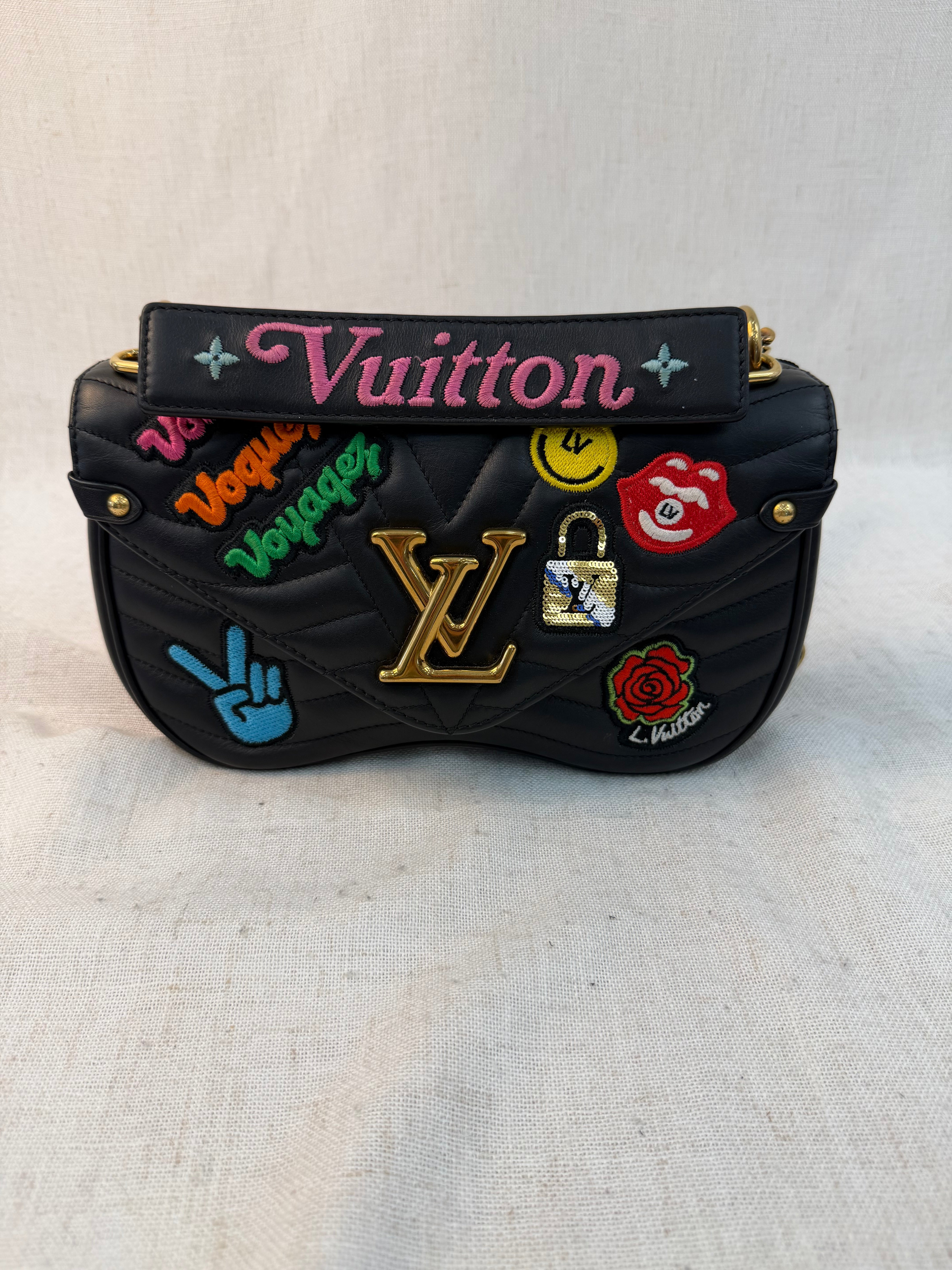 Louis Vuitton Black Leather New Wave Patches MM Chain Bag