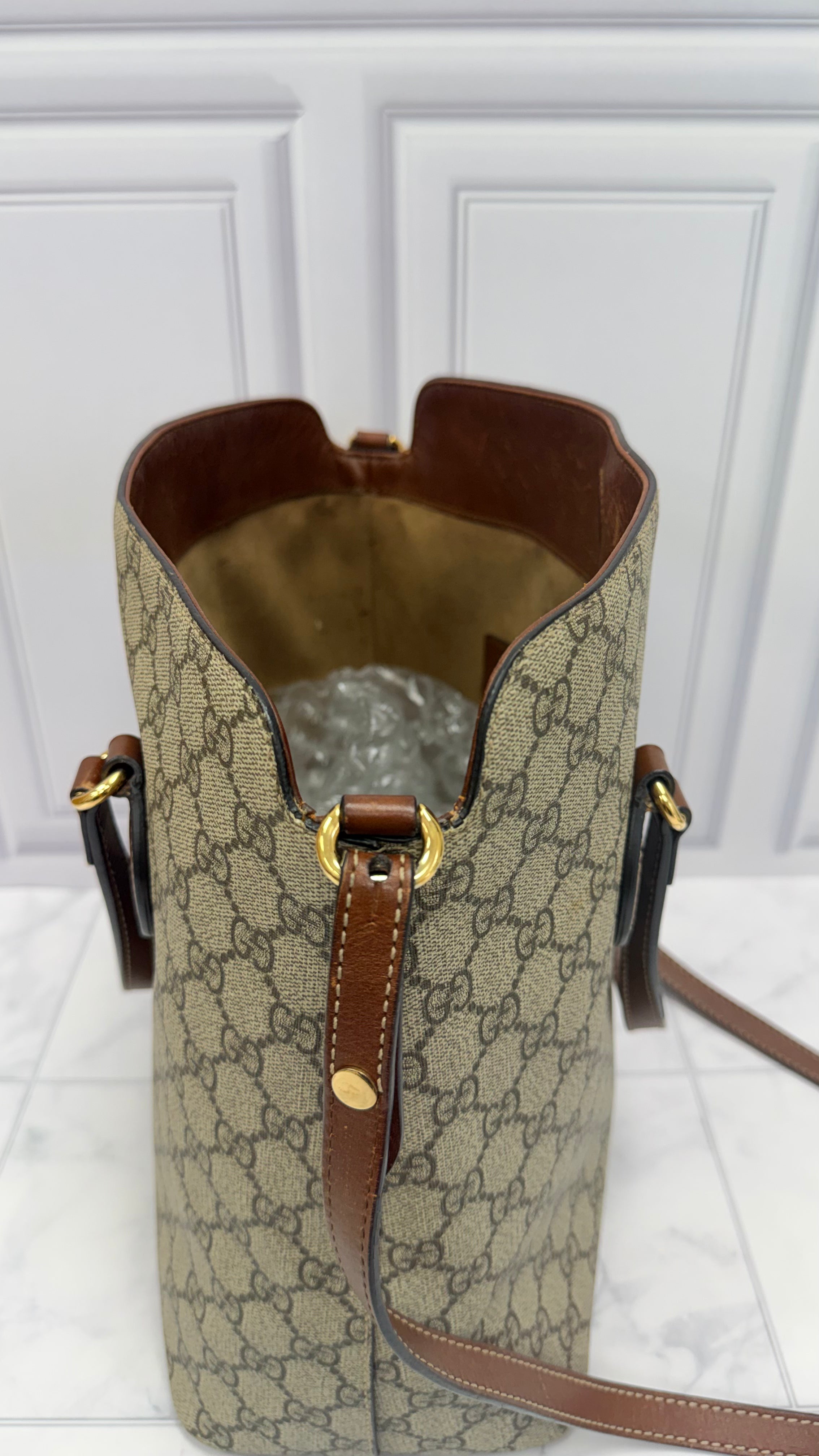 Gucci Supreme Canvas & Brown Leather Linea A Foldover Tote