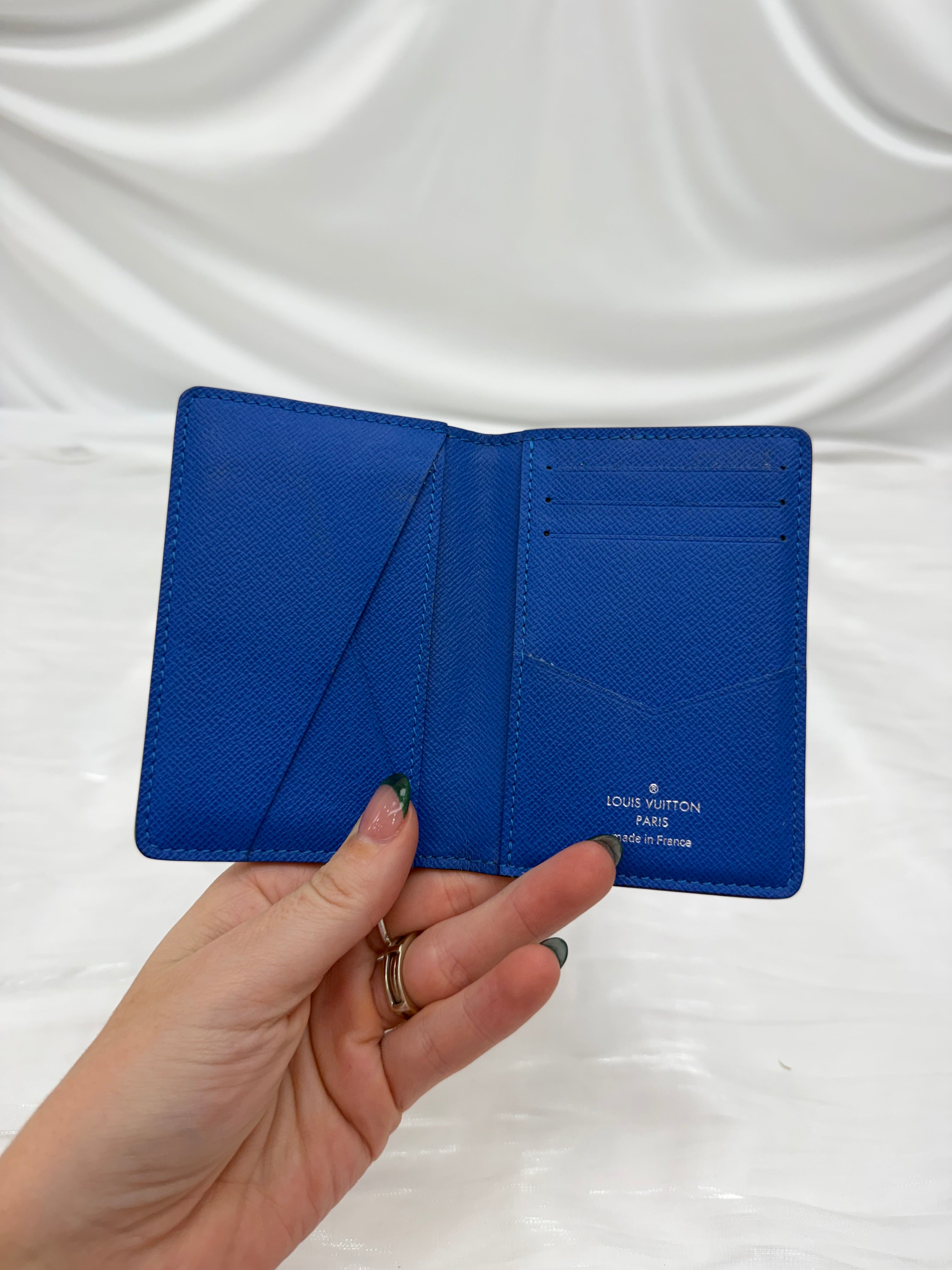 Louis Vuitton Black Taiga With Blue Trim Pocket Organizer