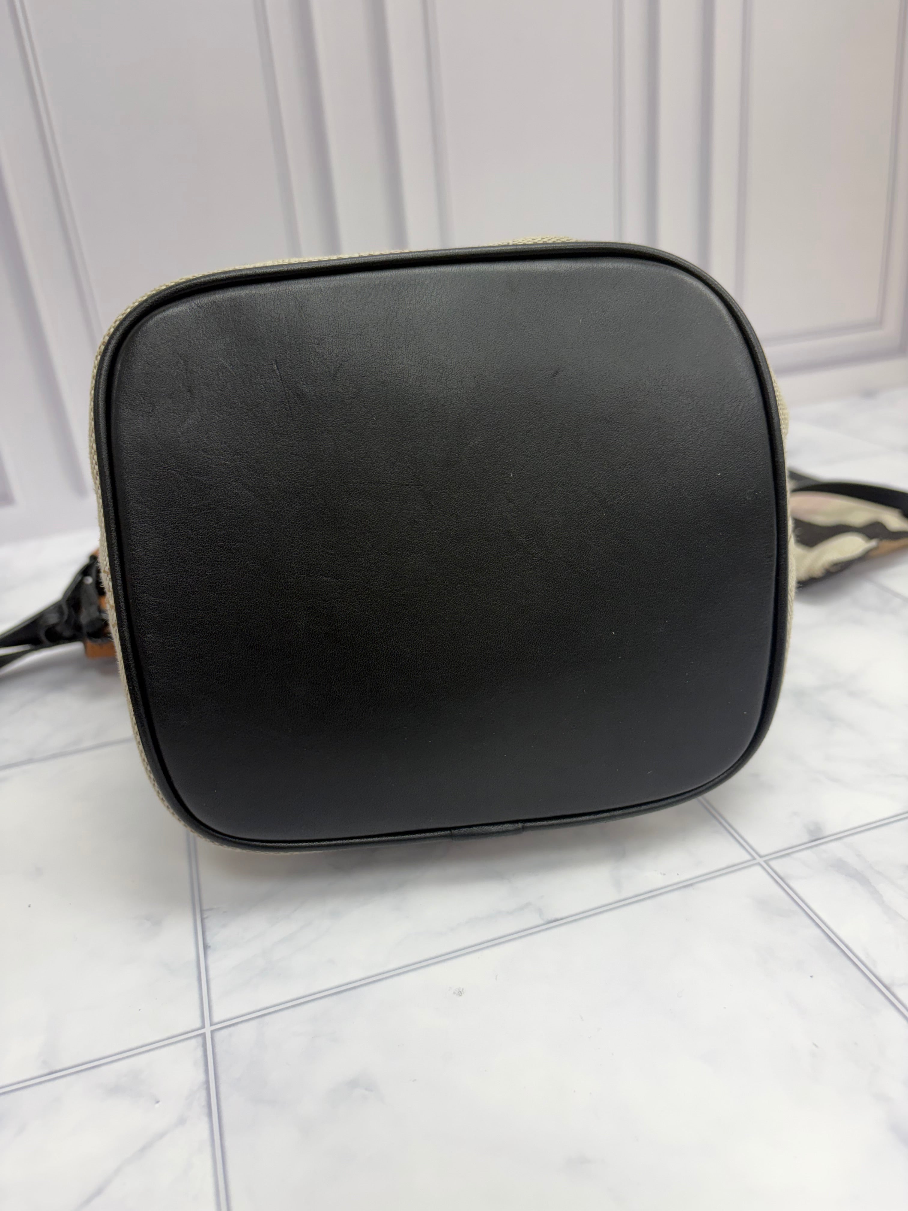 Burberry Mega Check Canvas Bucket Bag & Pouch