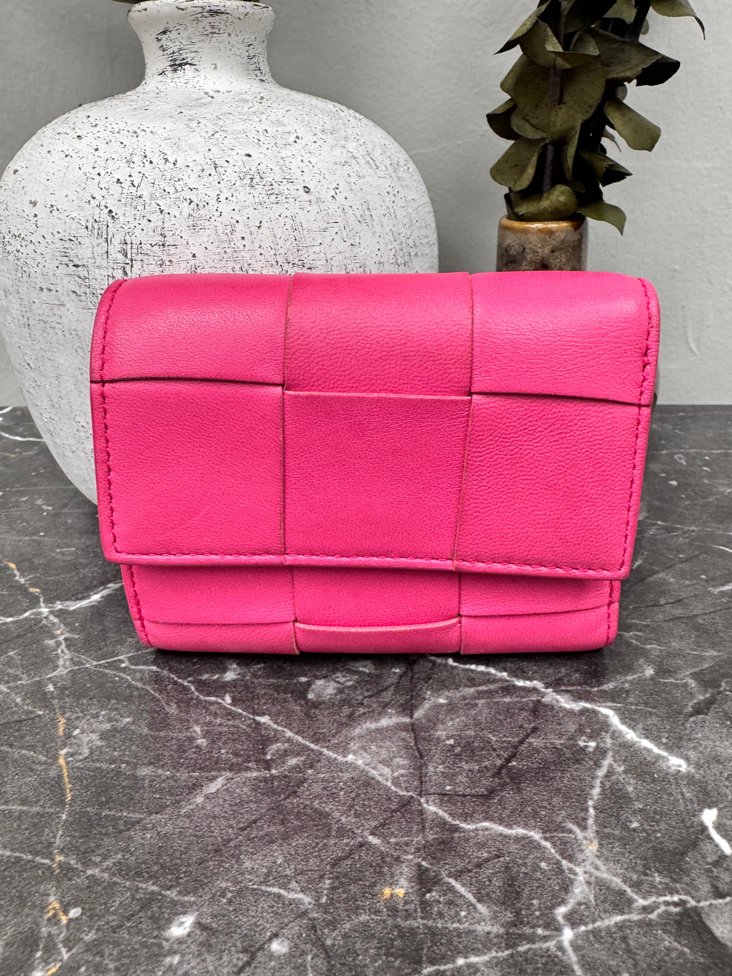 Bottega Veneta Pink Maxi Intrecciato Leather Compact Wallet