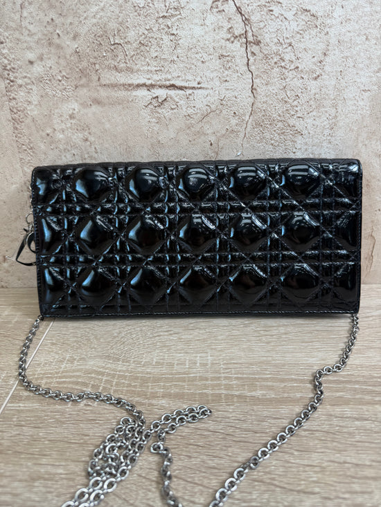 Christian Dior Black Cannage Patent Leather Clutch Pochette Bag