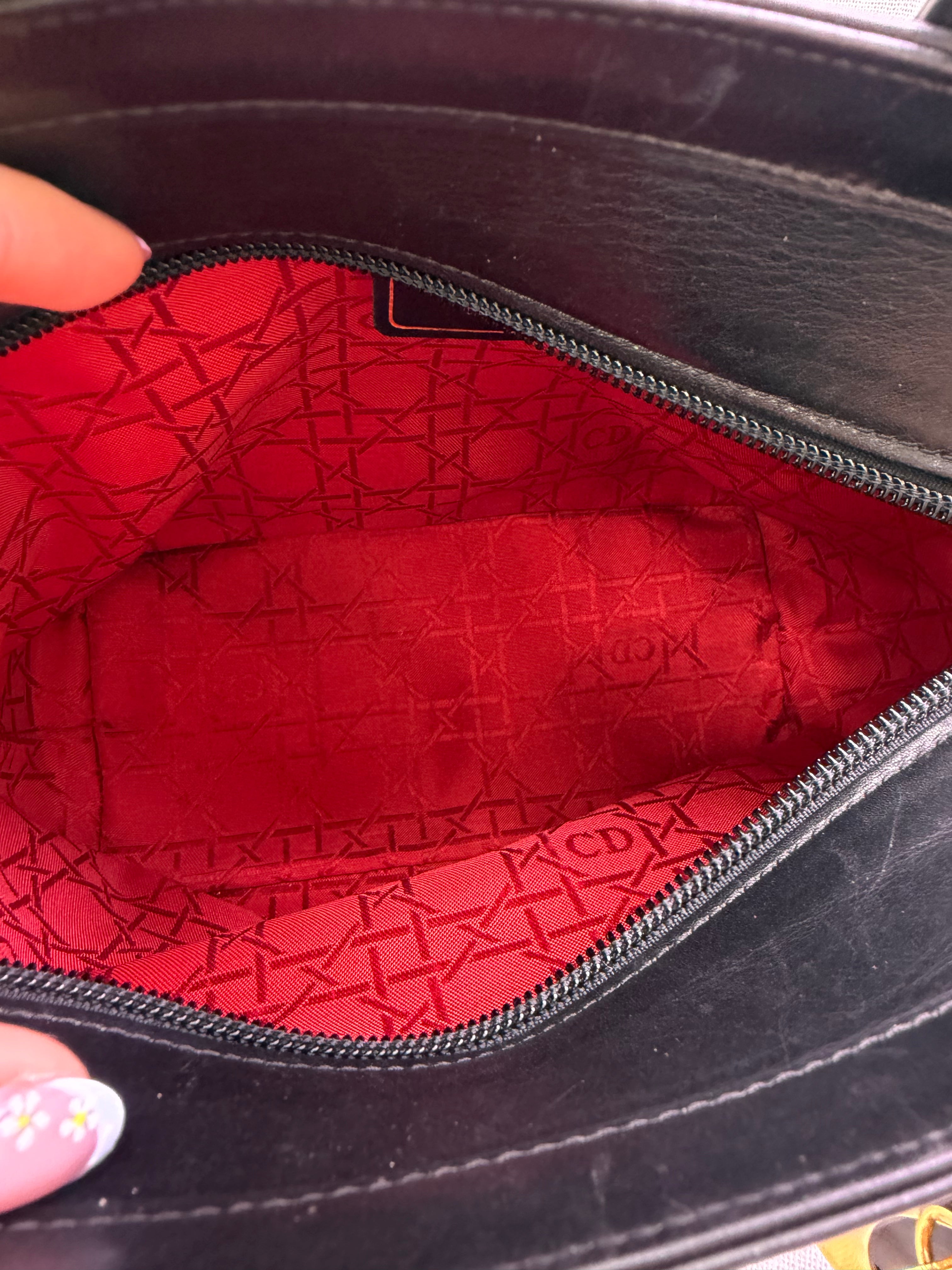 Christian Dior Vintage Black Lambskin Leather Tote Bag