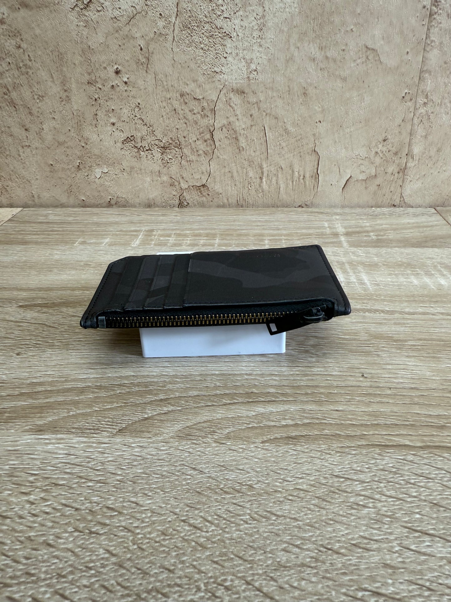 Saint Laurent YSL Black & Gray Camouflage Leather Zip Pouch Card Holder