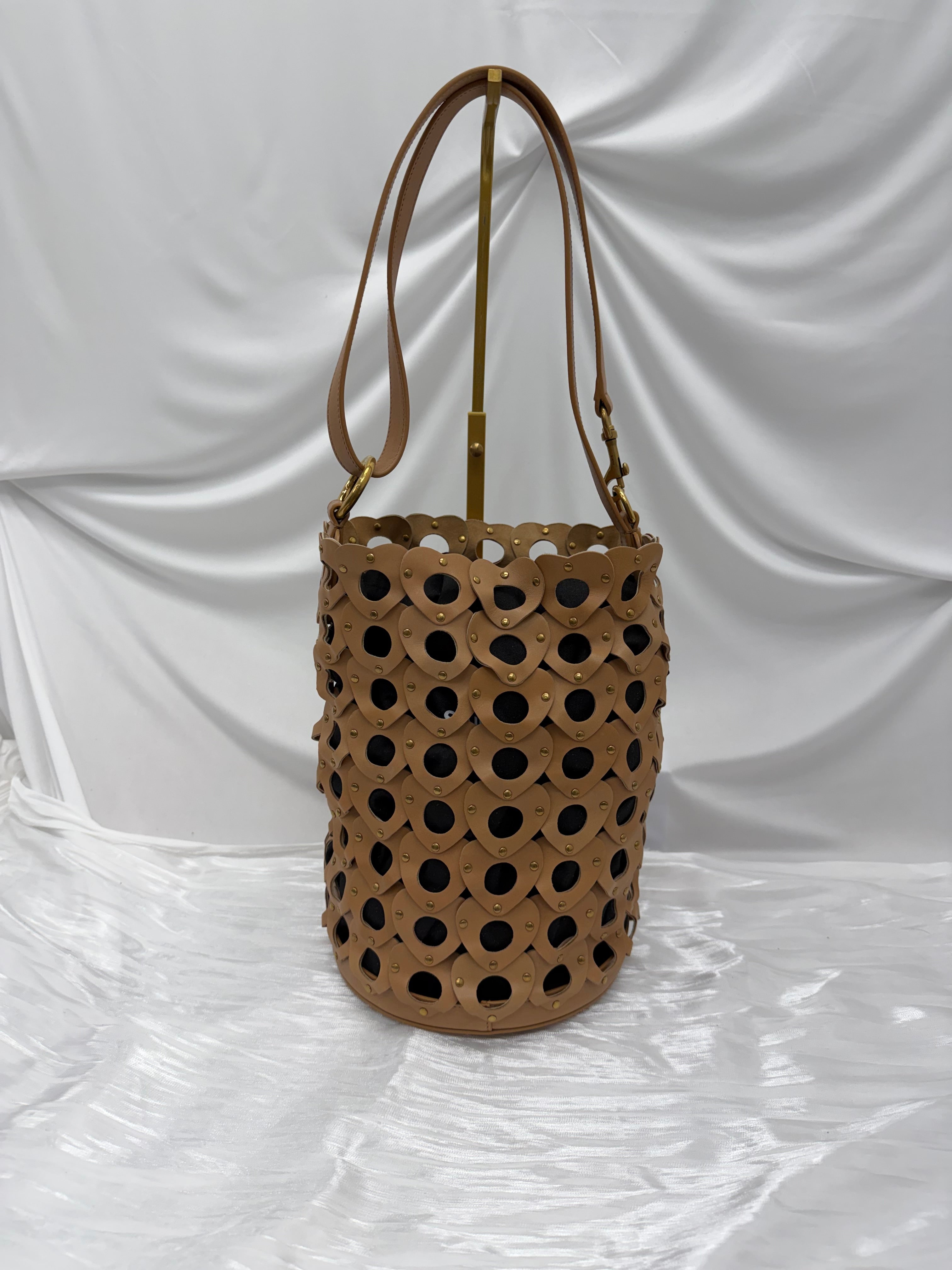 Saint Laurent YSL Vegetable Tanned Calfskin Studded Seau Coeur Bucket Bag