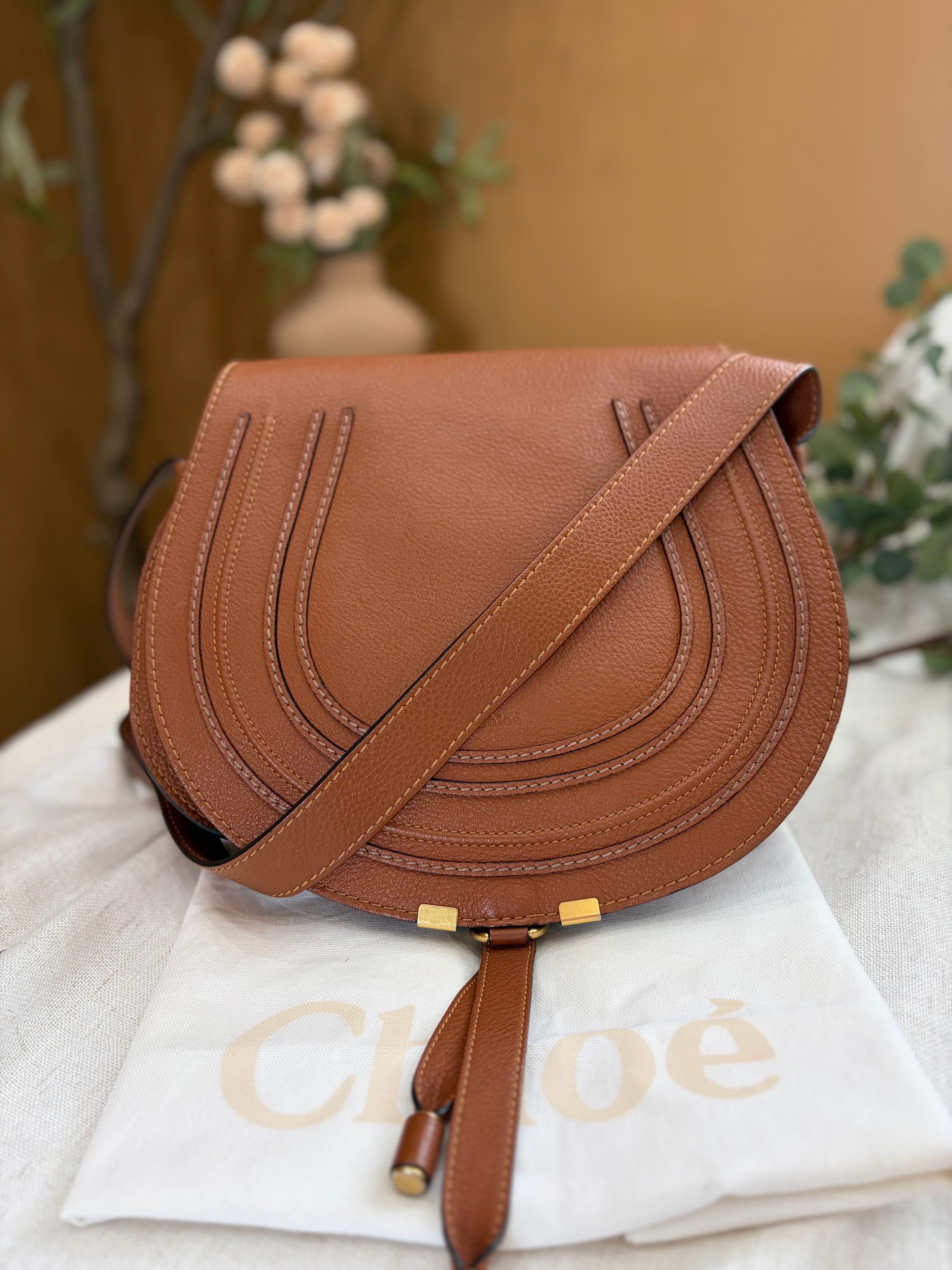 Chloe Tan Calfskin Medium Marcie Saddle Bag