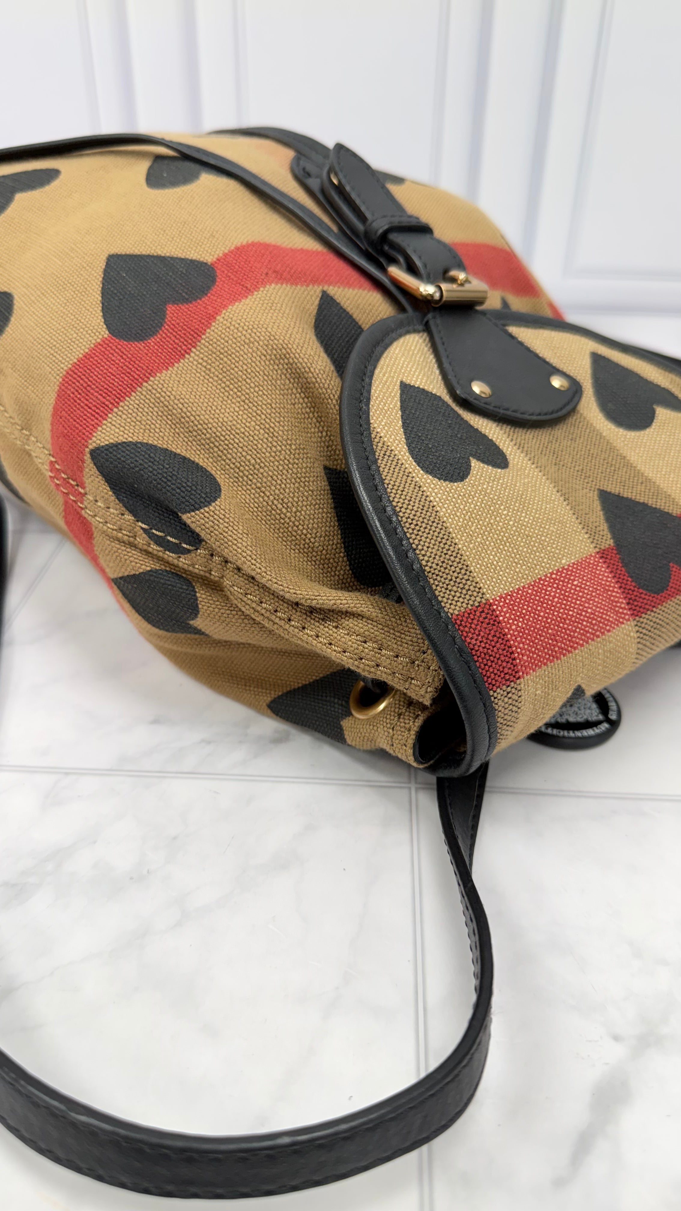 Burberry Heart Mega Check Overdyed Canvas Backpack