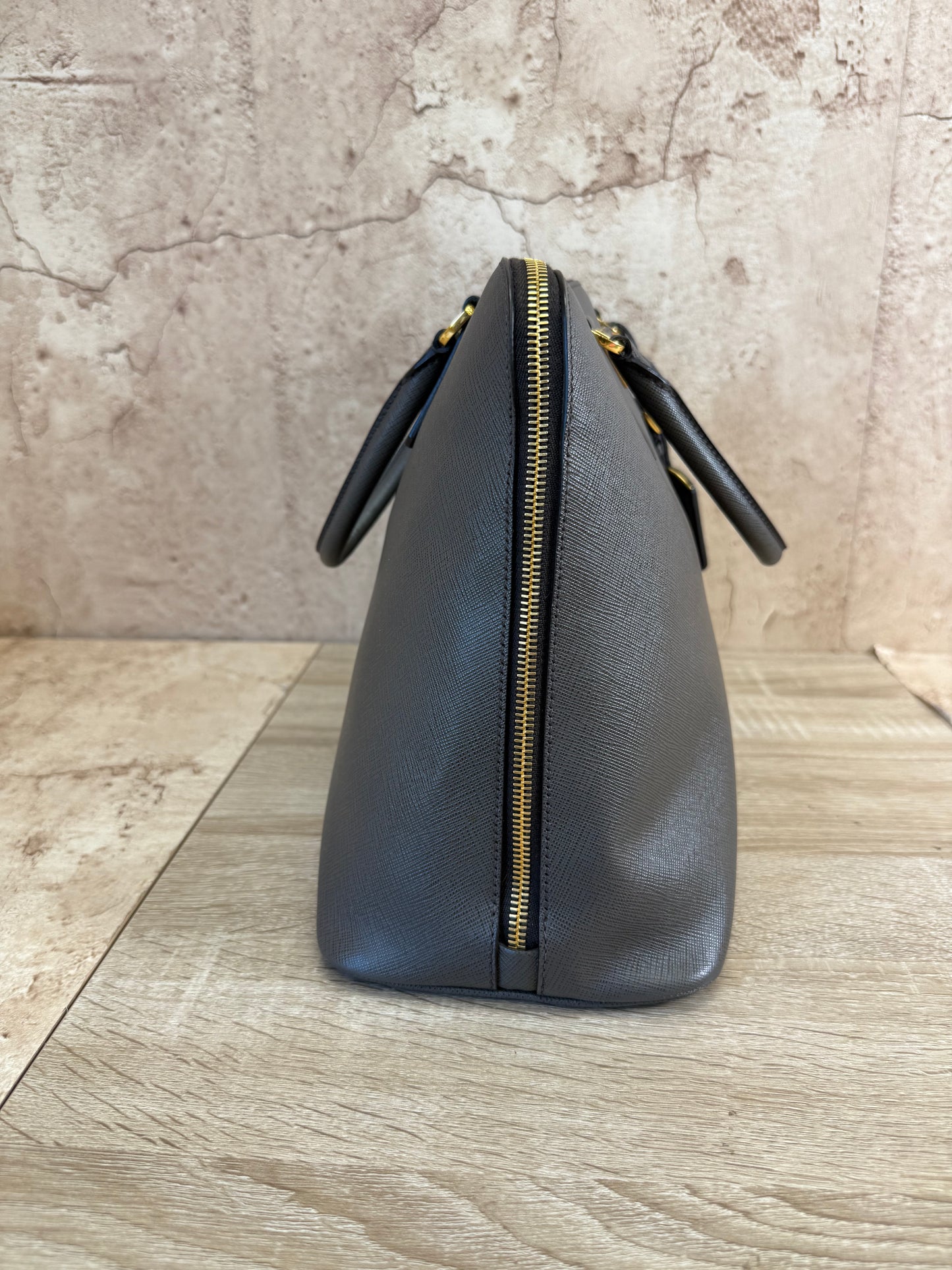 Prada Grey Saffiano Leather Top Handle Bag
