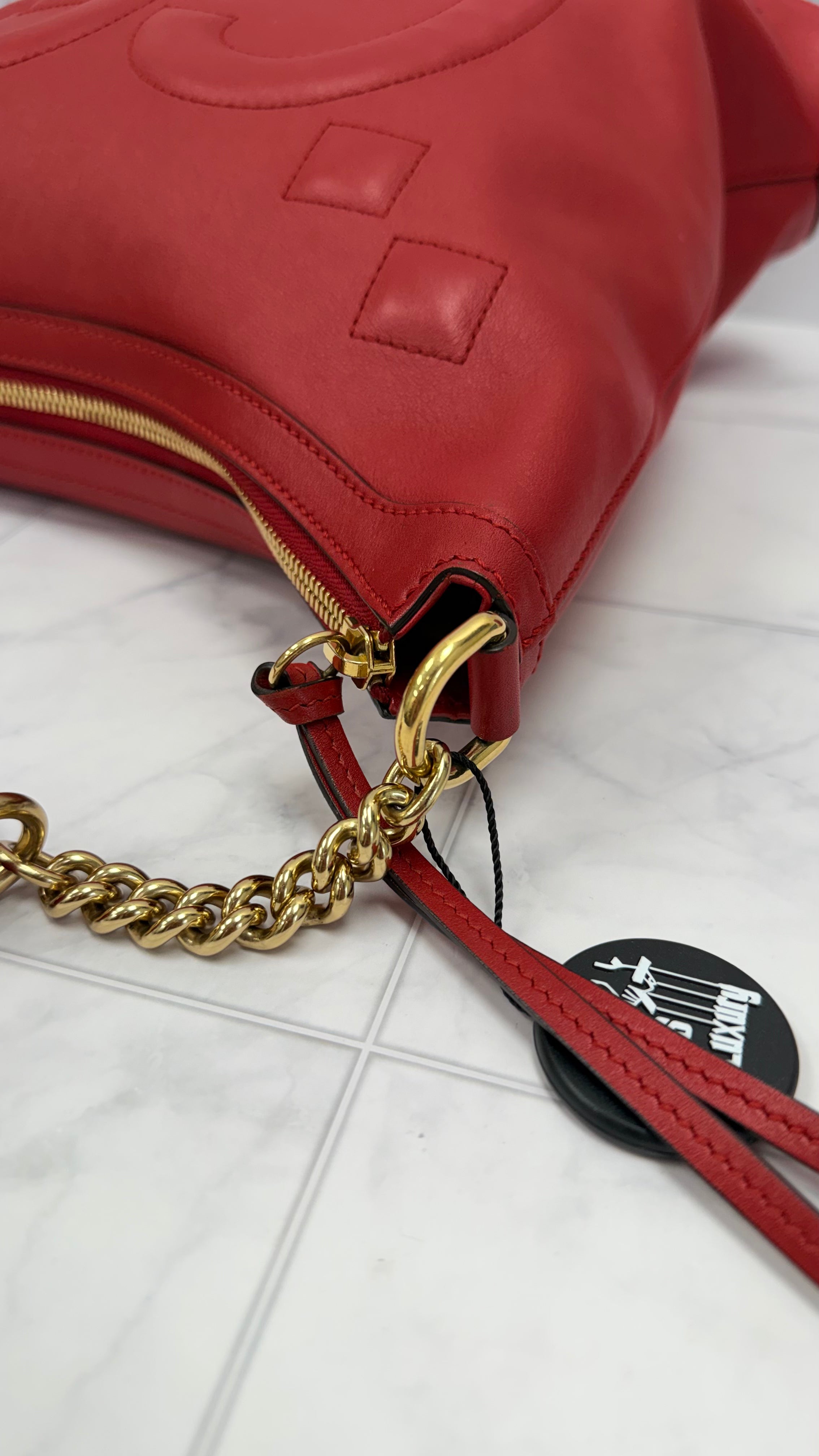 *DONS DROP* Gucci Red Leather GG Embossed Leather Apollo Hobo Bag