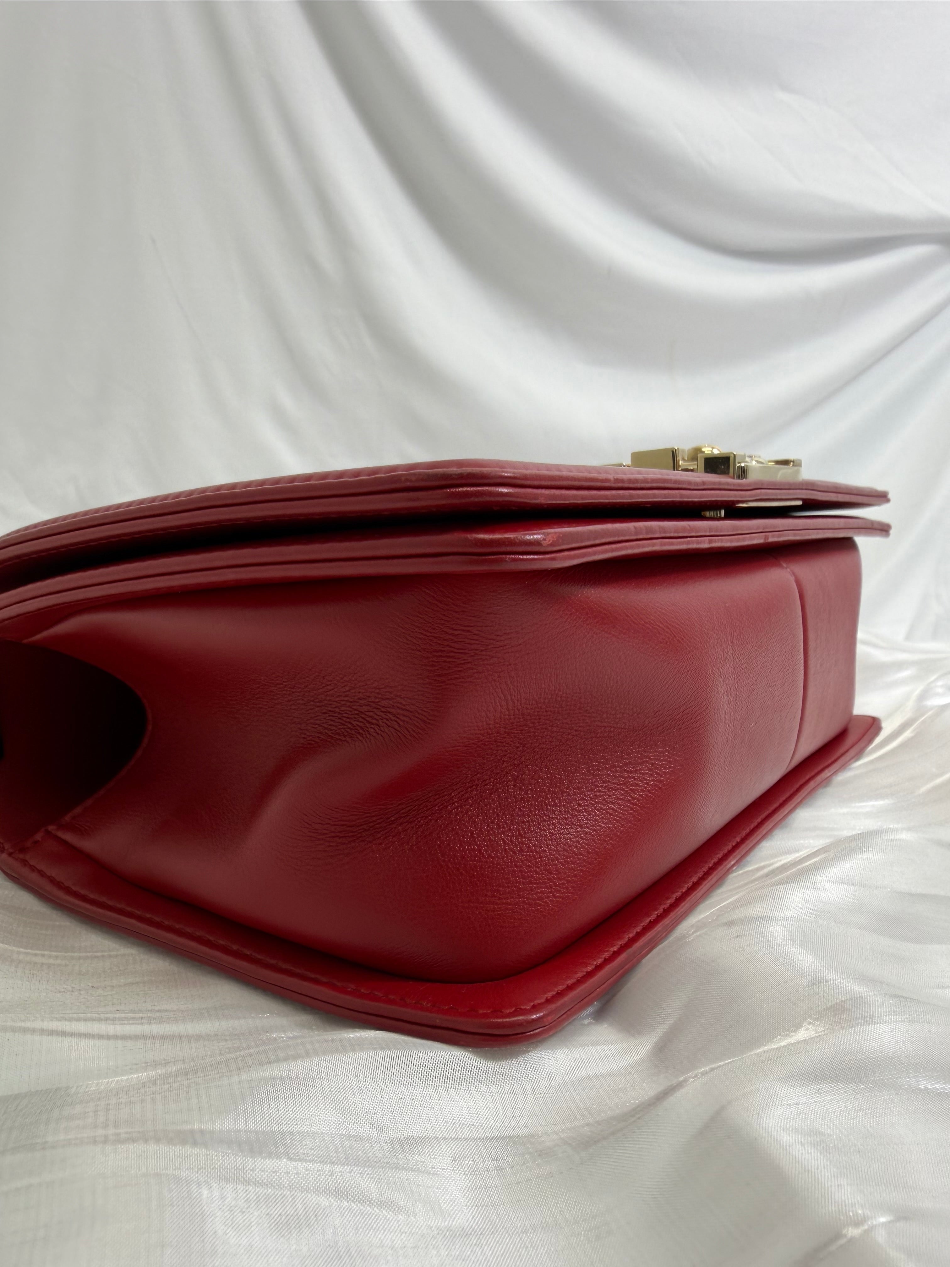 Chanel Red Chevron Quilted Calfskin Medium Boy Bag