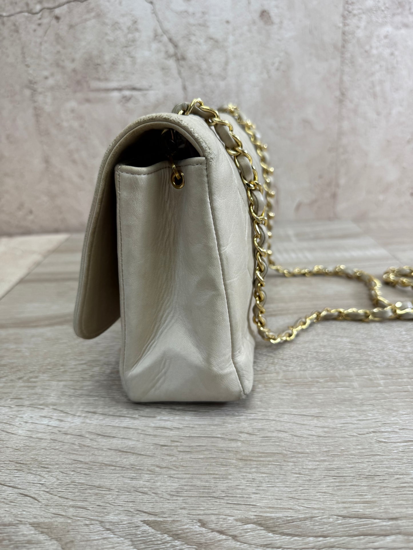 Chanel Beige Quilted Lambskin Single Flap Bag