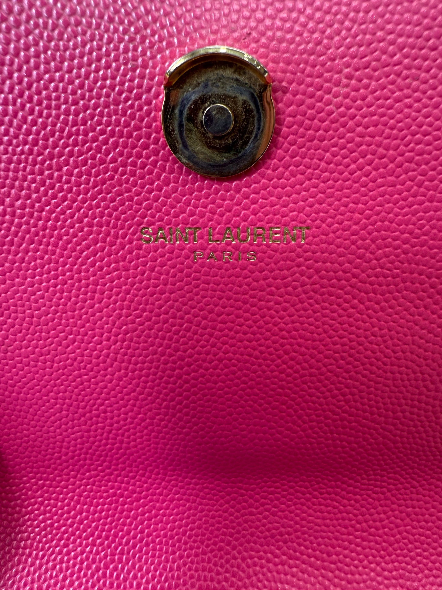 Saint Laurent YSL Hot Pink Pebbled Leather Kate Crossbody Bag