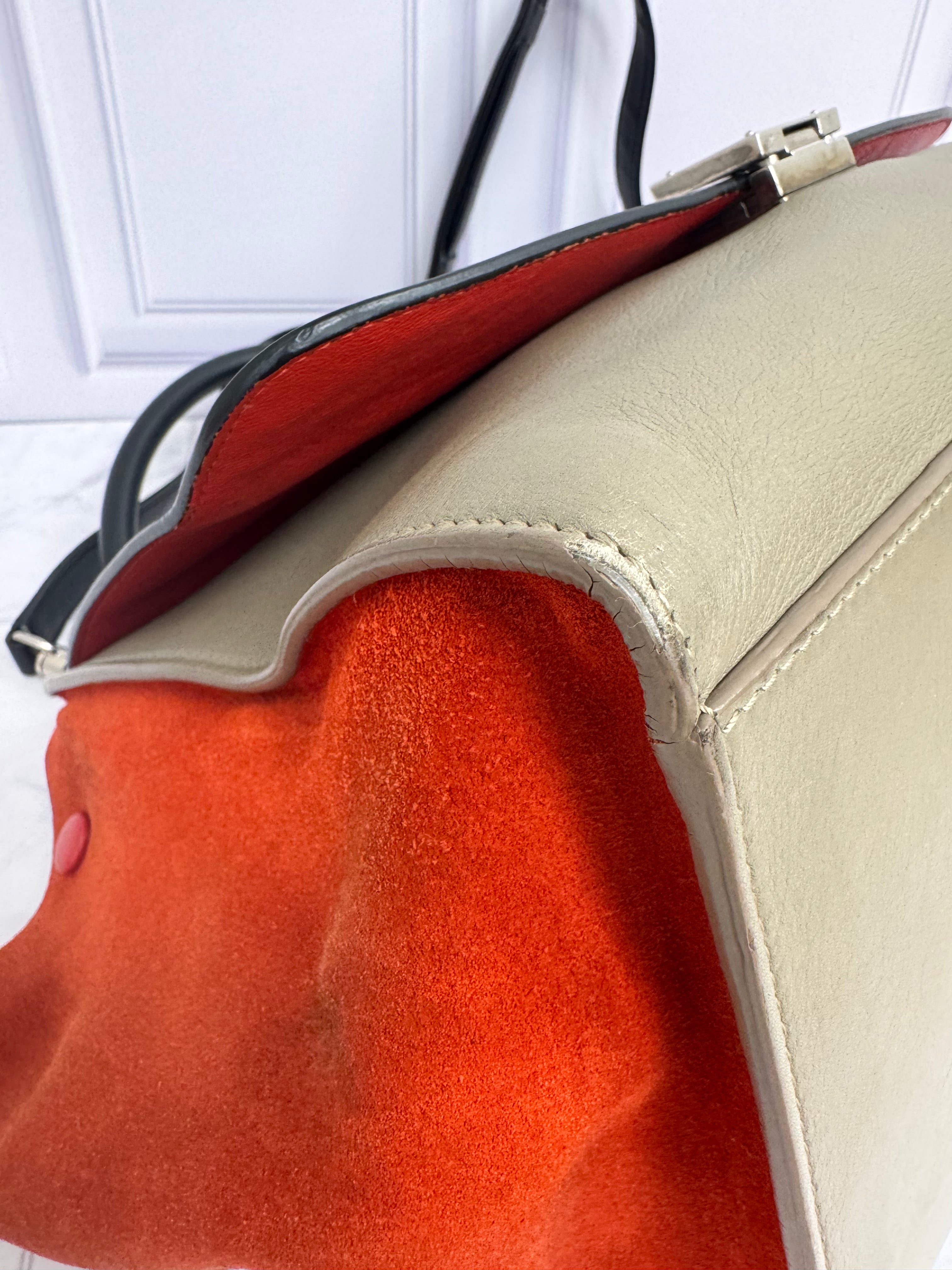 Celine Tricolor Leather And Suede Trapeze Medium 2Way Bag