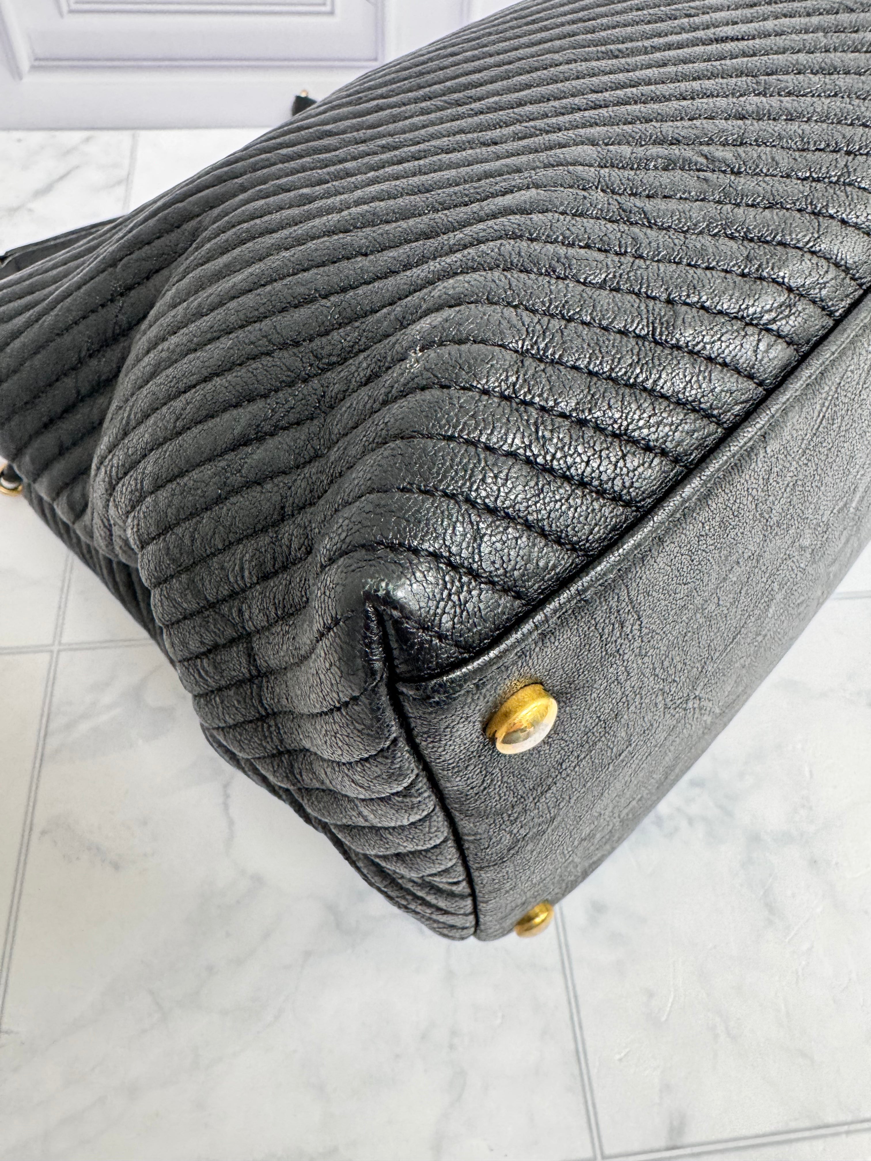 Chanel Black Chevron Quilted Leather Surpique Tote Bag