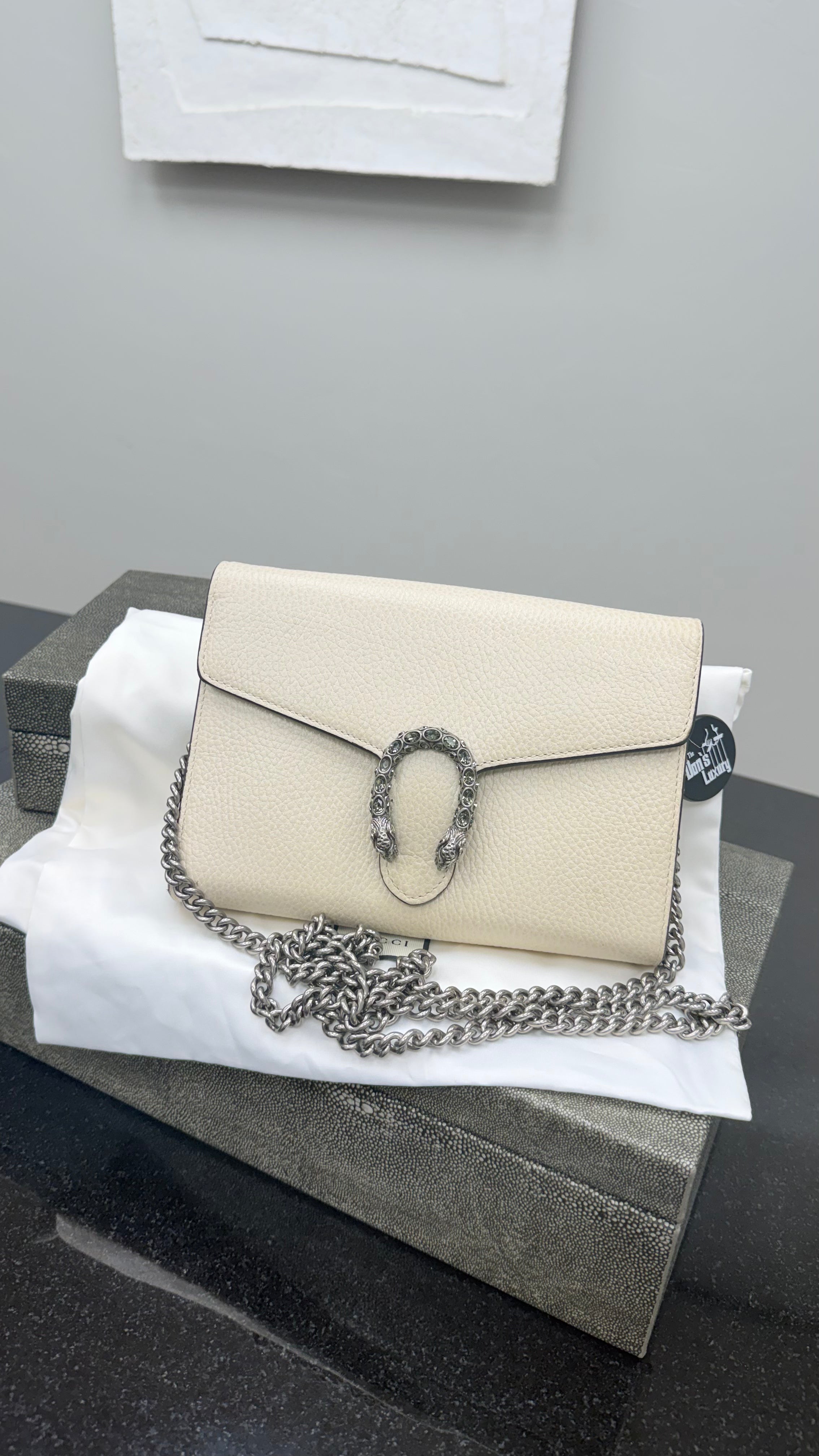 *DONS DROP* Gucci Ivory Grained Leather Wallet on a Chain Dionysus Chain Bag