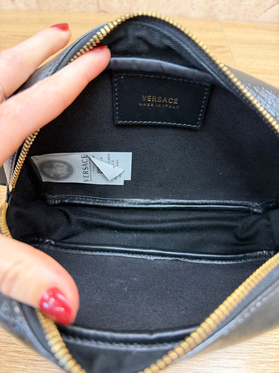 Versace Black And Multi Color Leather Belt Bag
