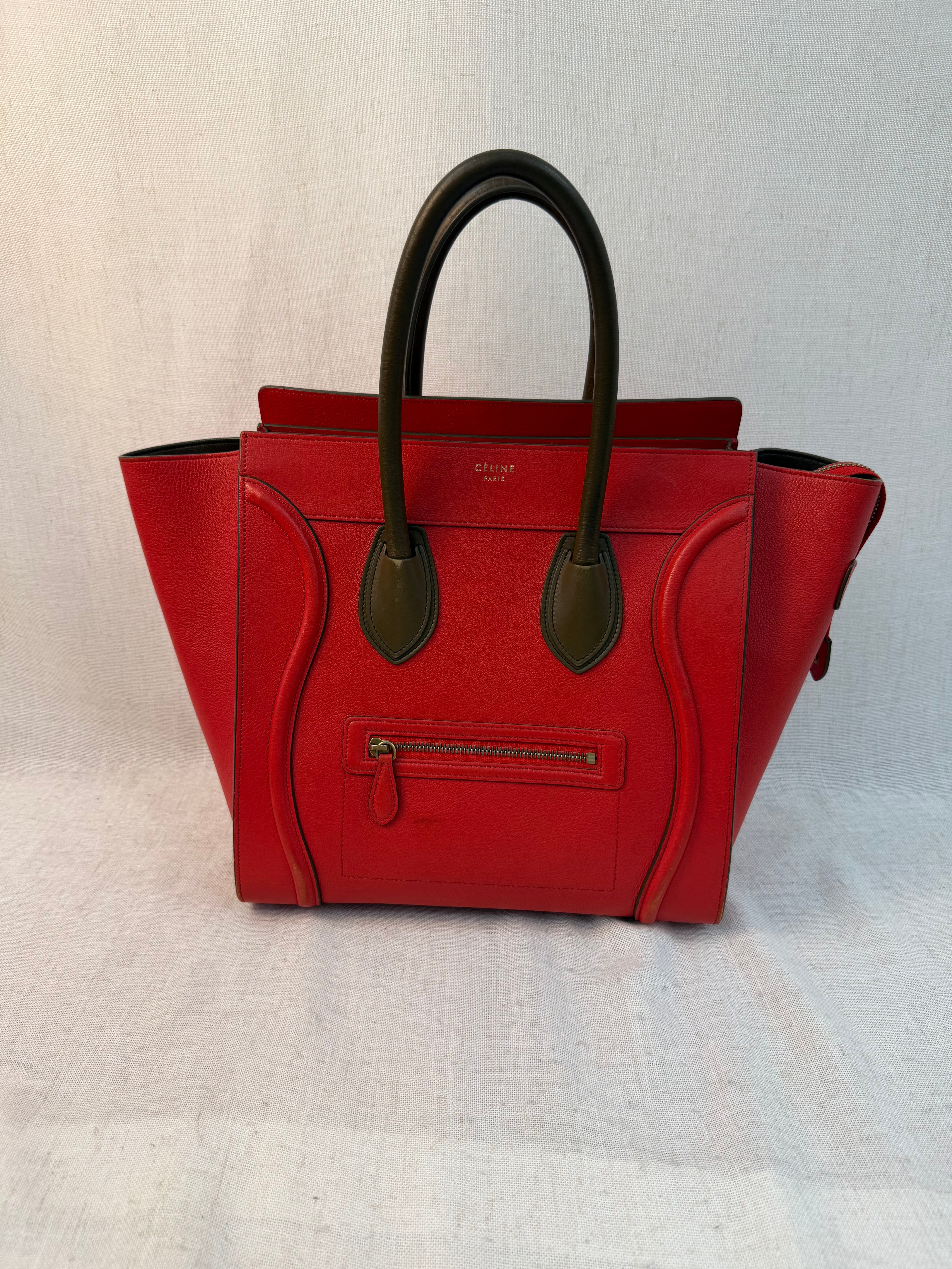 Celine Red Leather Mini Luggage Tote