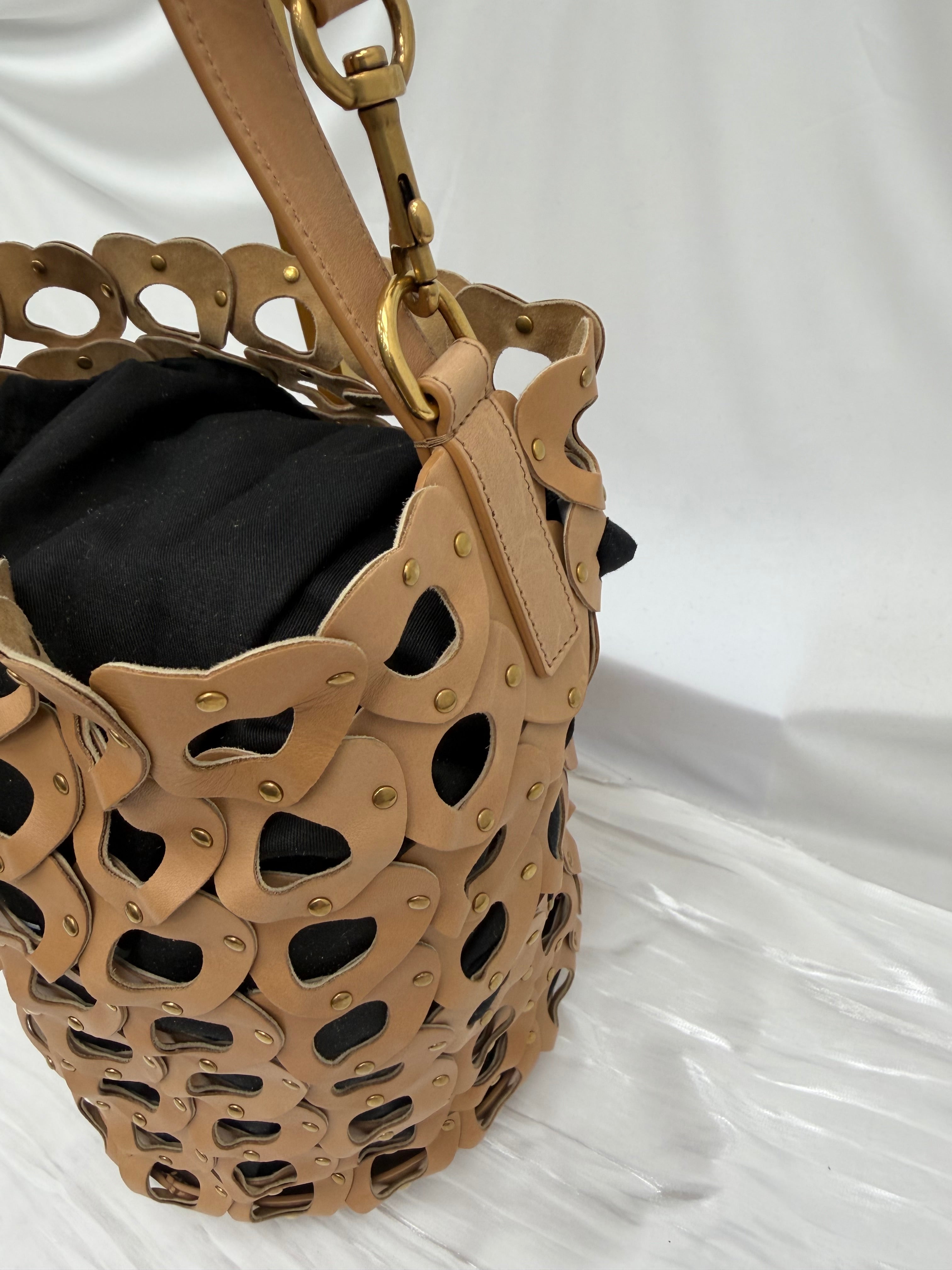 Saint Laurent YSL Vegetable Tanned Calfskin Studded Seau Coeur Bucket Bag