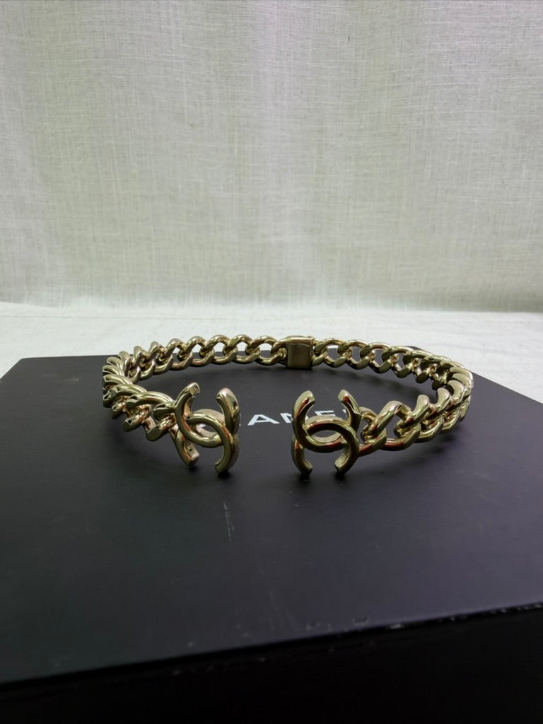 Chanel Gold Tone Chain Link CC Choker Necklace