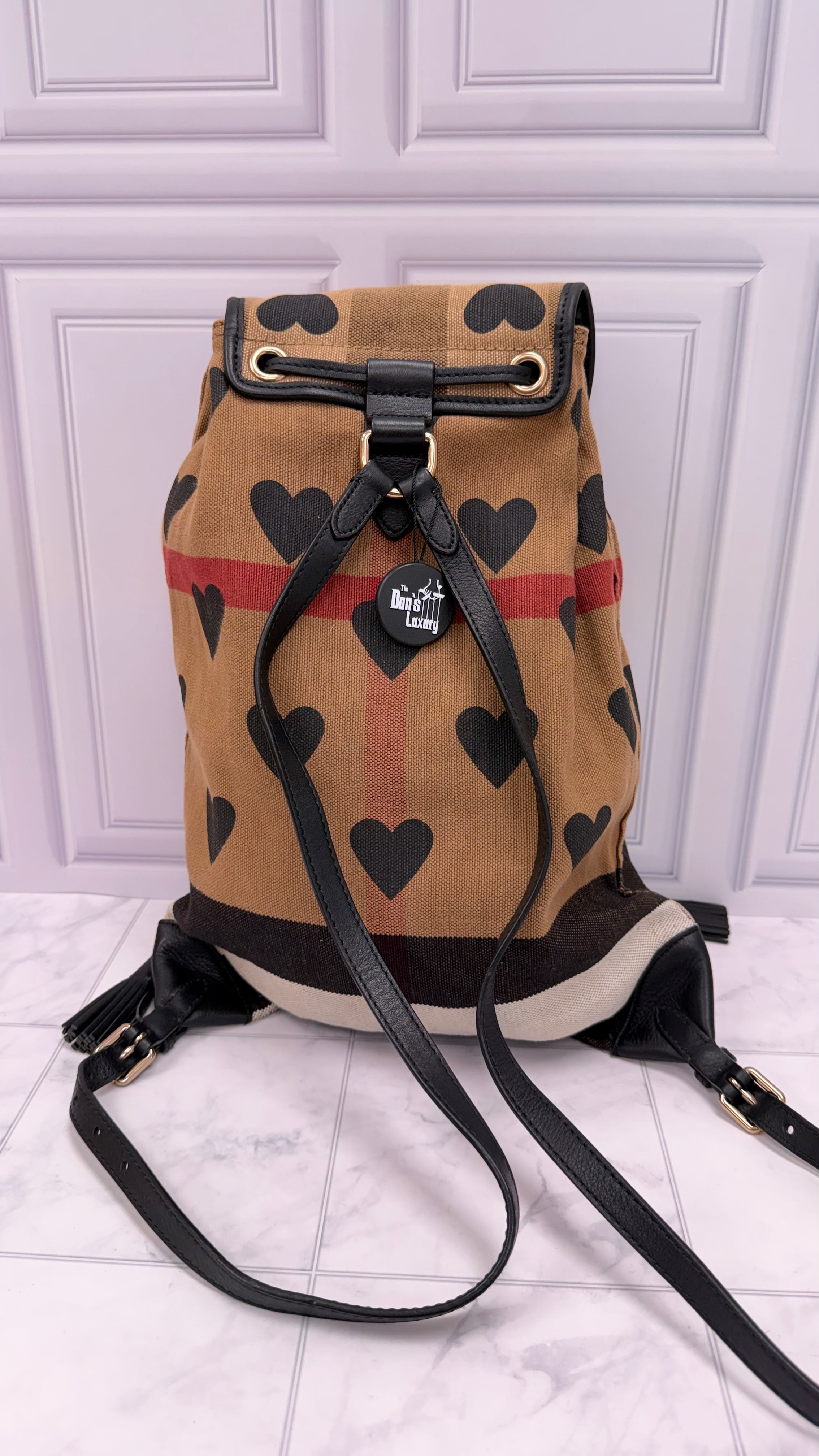 Burberry Heart Mega Check Overdyed Canvas Backpack