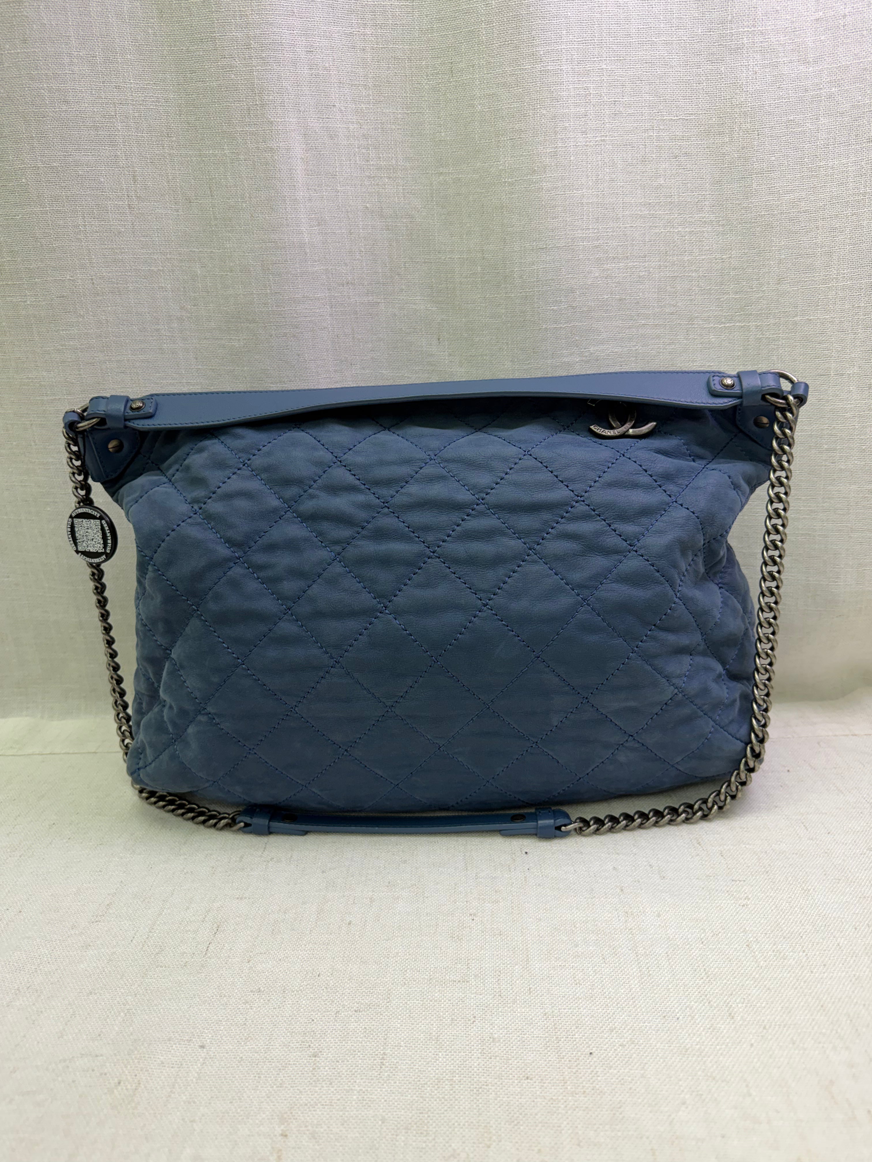 Chanel Blue Quilted Aged Calfskin French Riviera Hobo Bg