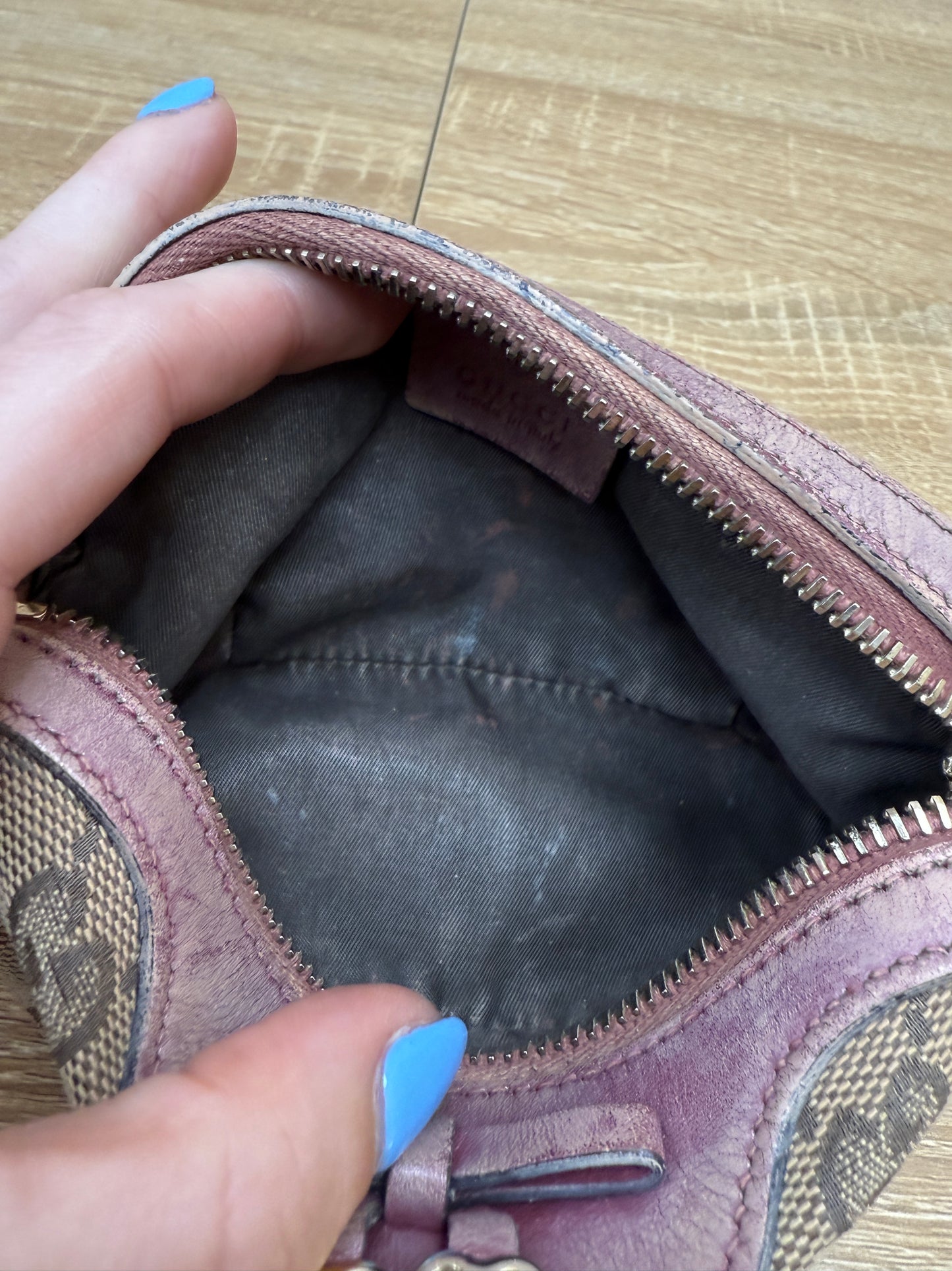 Gucci Canvas & Mauve Leather Cosmetic Pouch