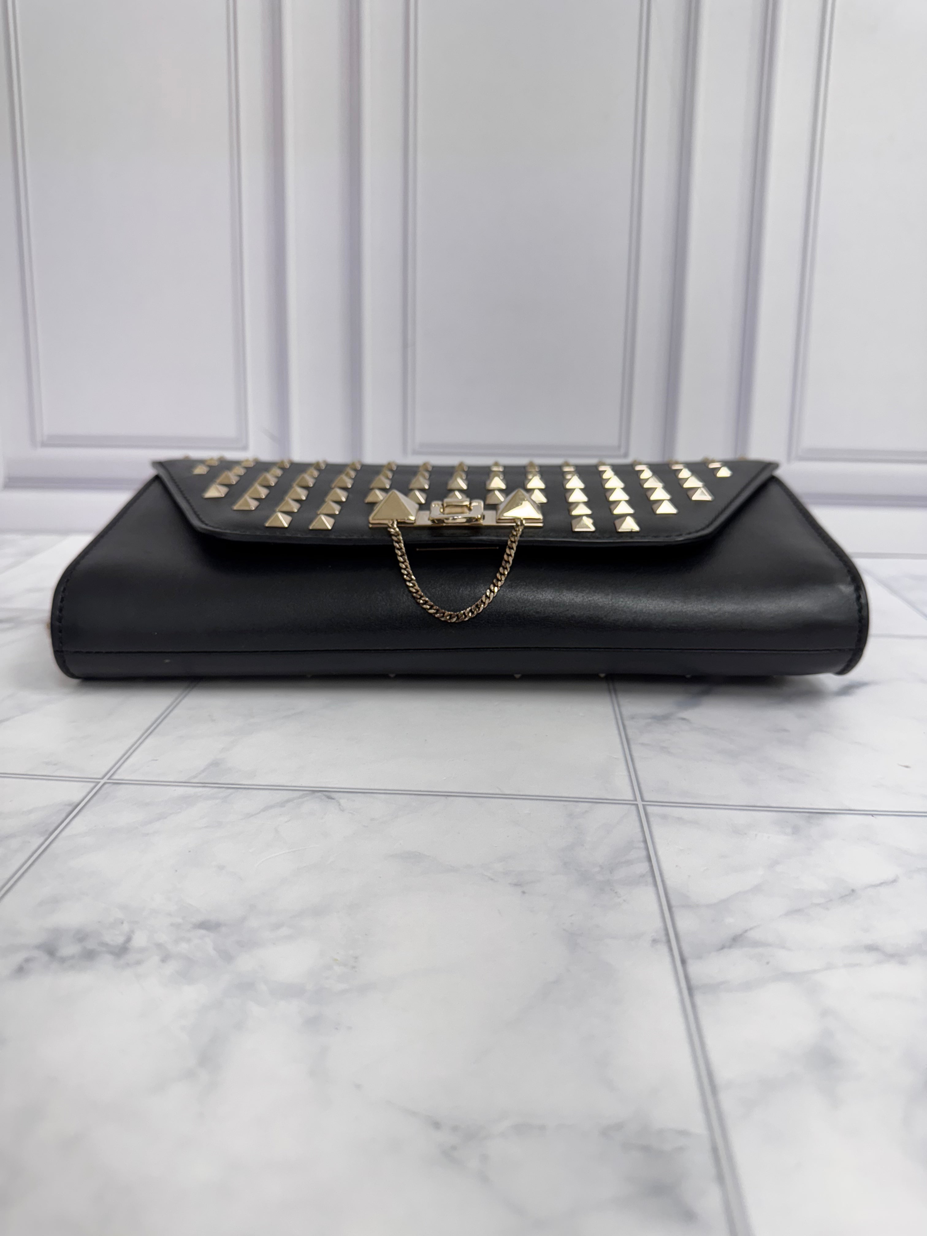 Valentino Black Leather Rockstud All Over Demilune Chain Shoulder Bag