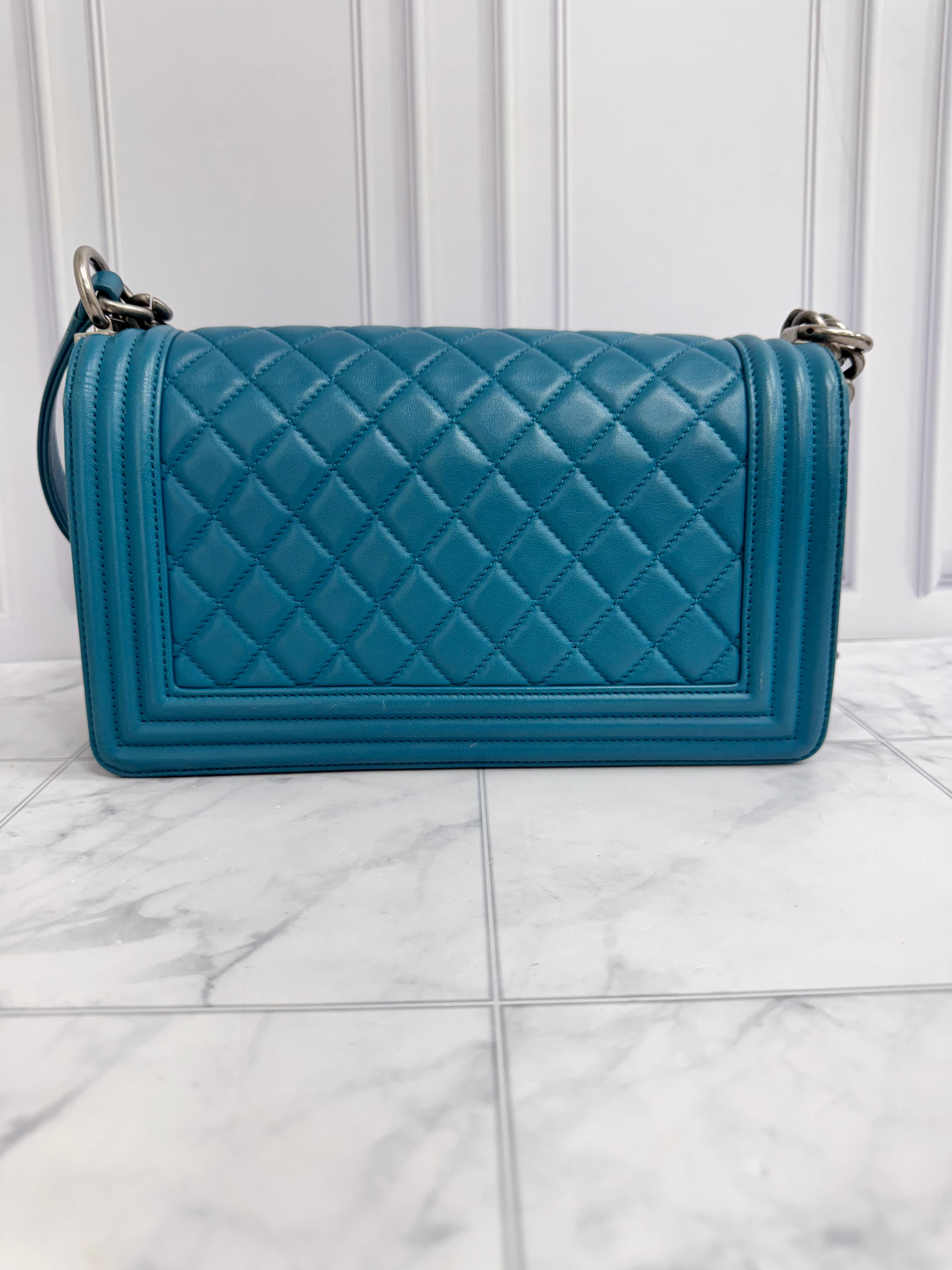Chanel Turquoise Quilted Leather Medium Boy Flap Bag