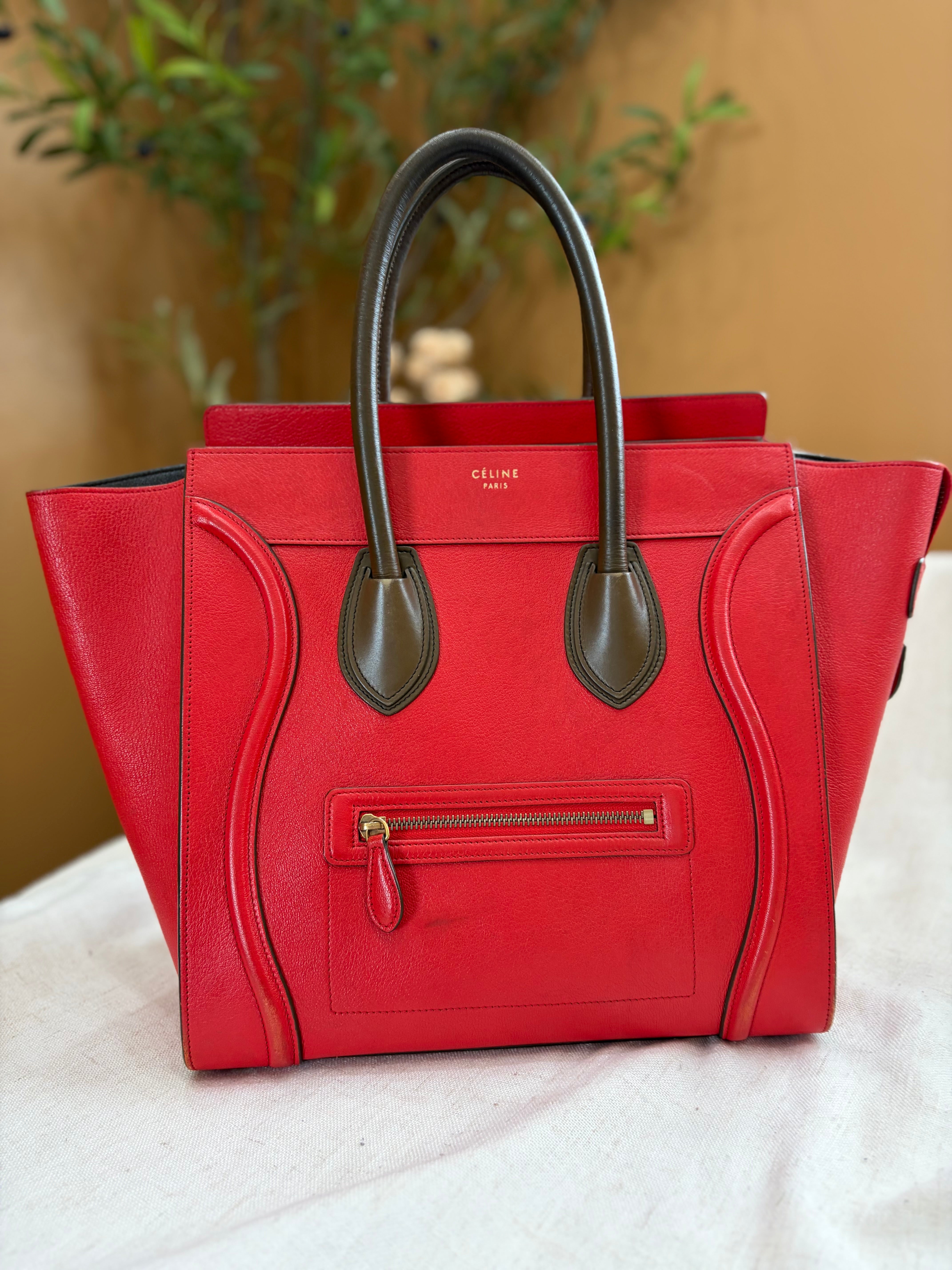 Celine Red Leather Mini Luggage Tote