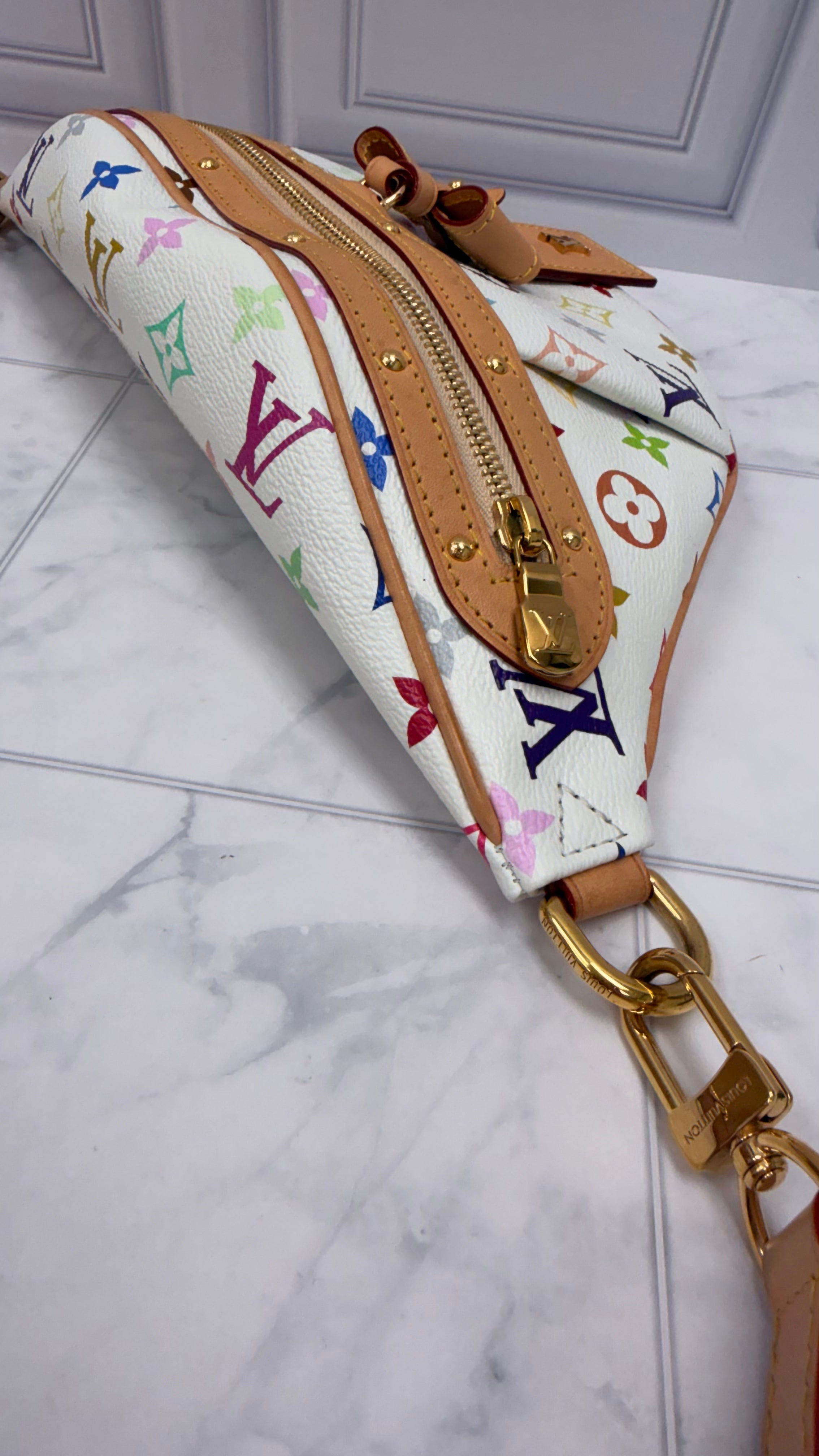 LIKE NEW- Louis Vuitton White Multicolor Monogram High Rise Bumbag