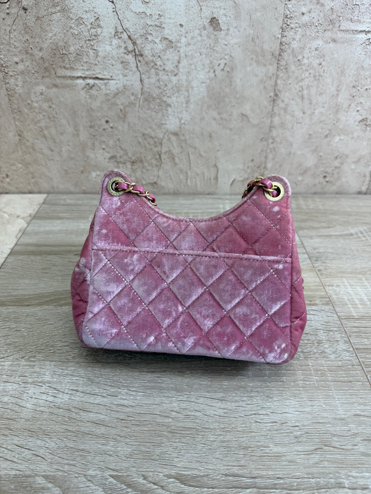 Chanel Pink Velvet Wavy Hobo Bag