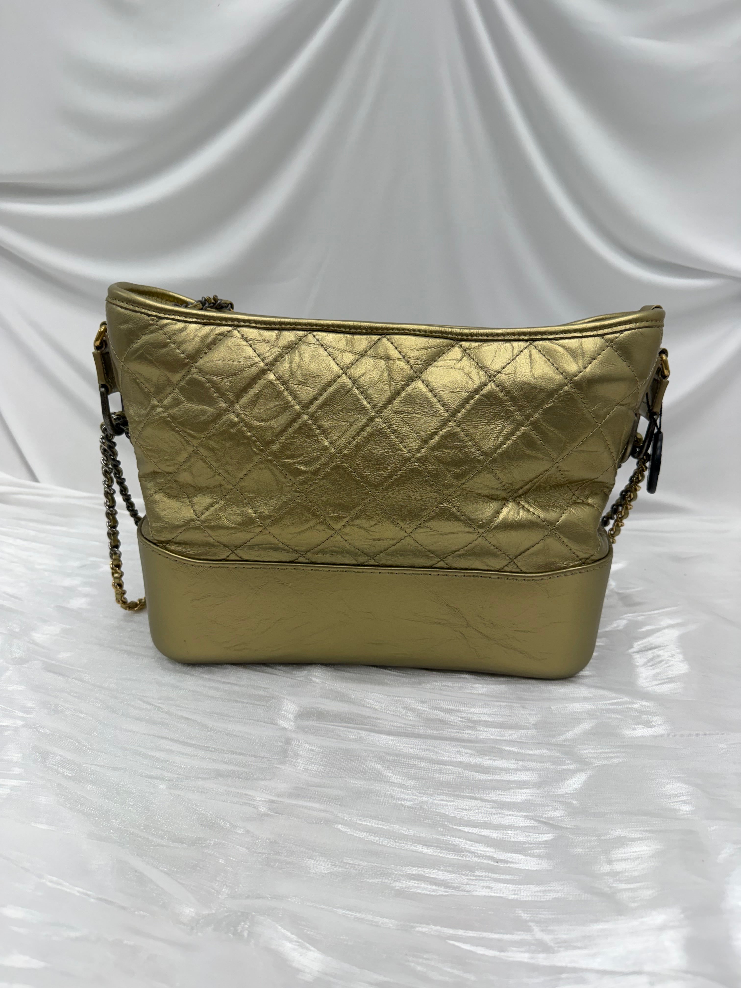 Chanel Metallic Gold Aged Quilted Calfskin Medium Gabrielle Hobo Bag