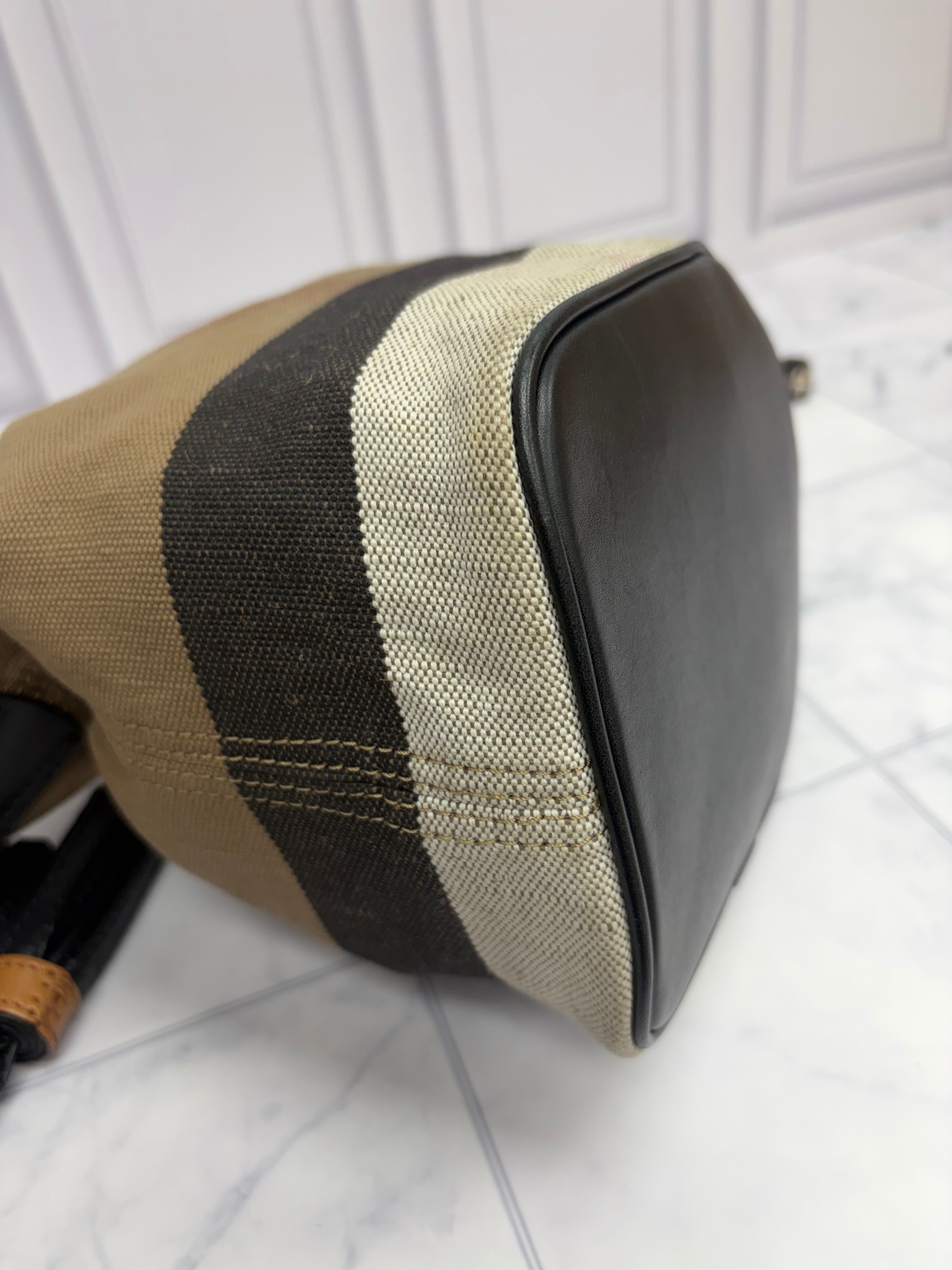 Burberry Mega Check Canvas Bucket Bag & Pouch