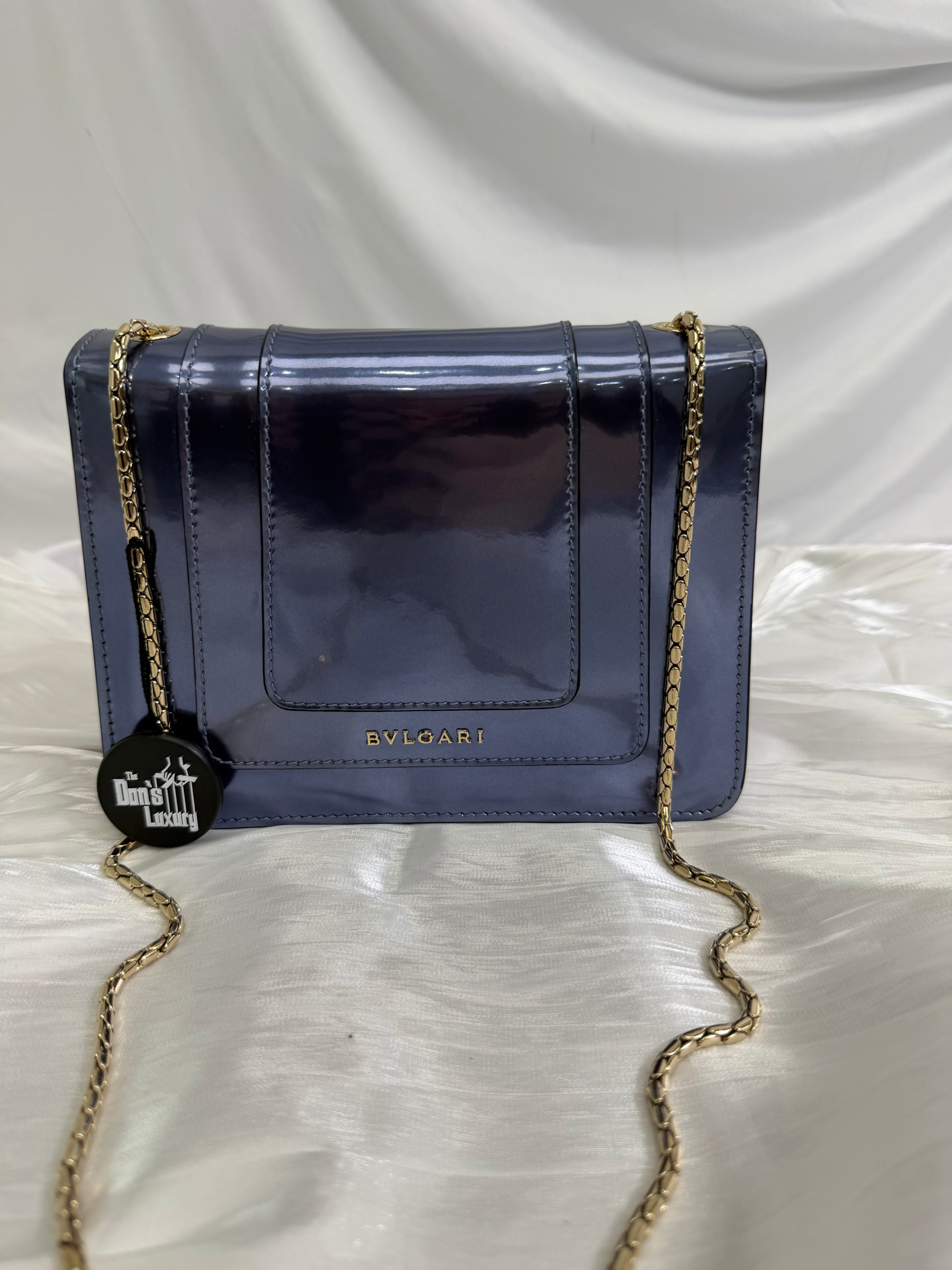 Bvlgari Blue Metallic Blue Calfskin Serpenti Forever Shoulder Bag