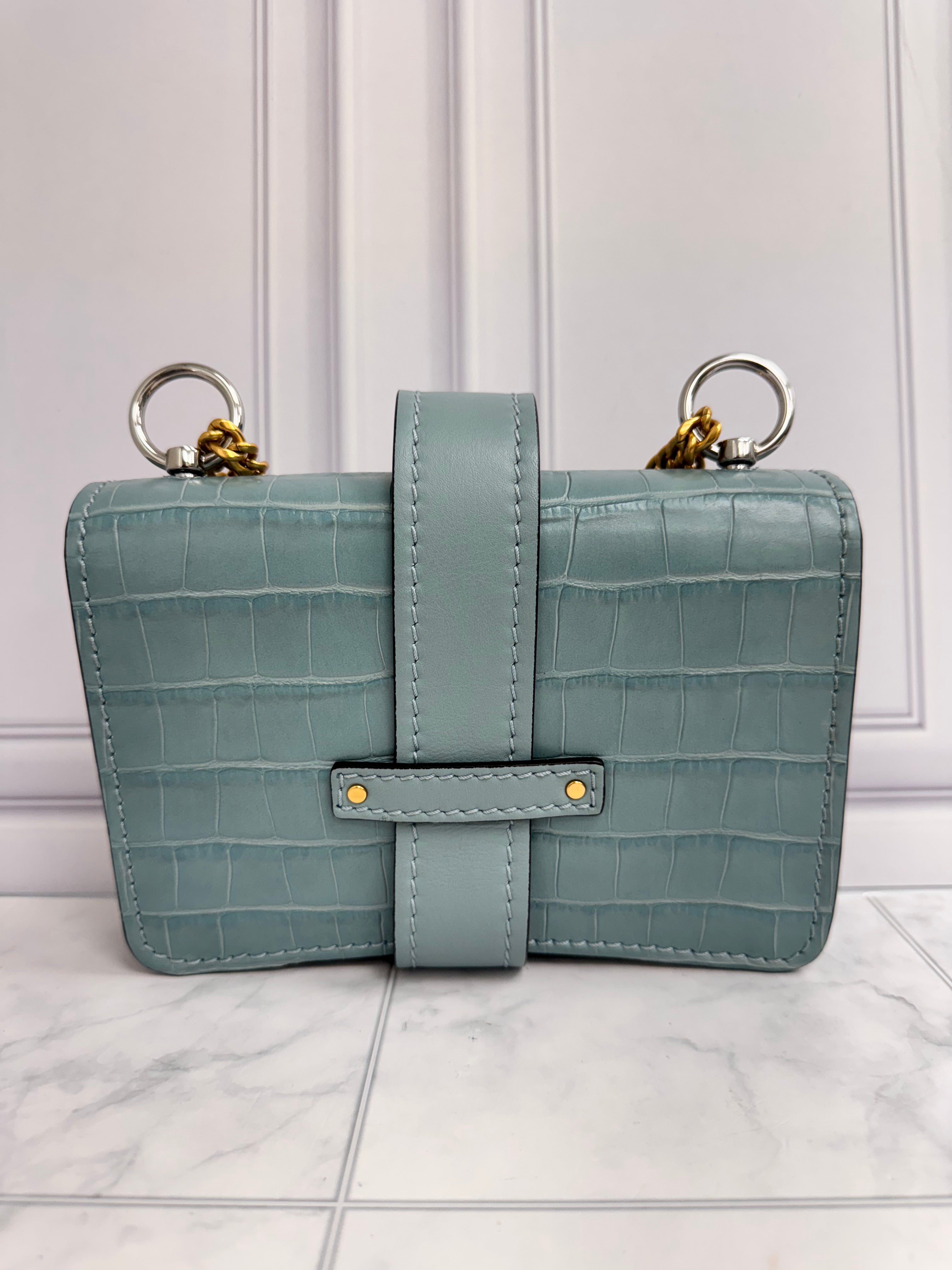 LIKE NEW - Chloe Blue Croc Embossed Leather Chain Shoulder Bag