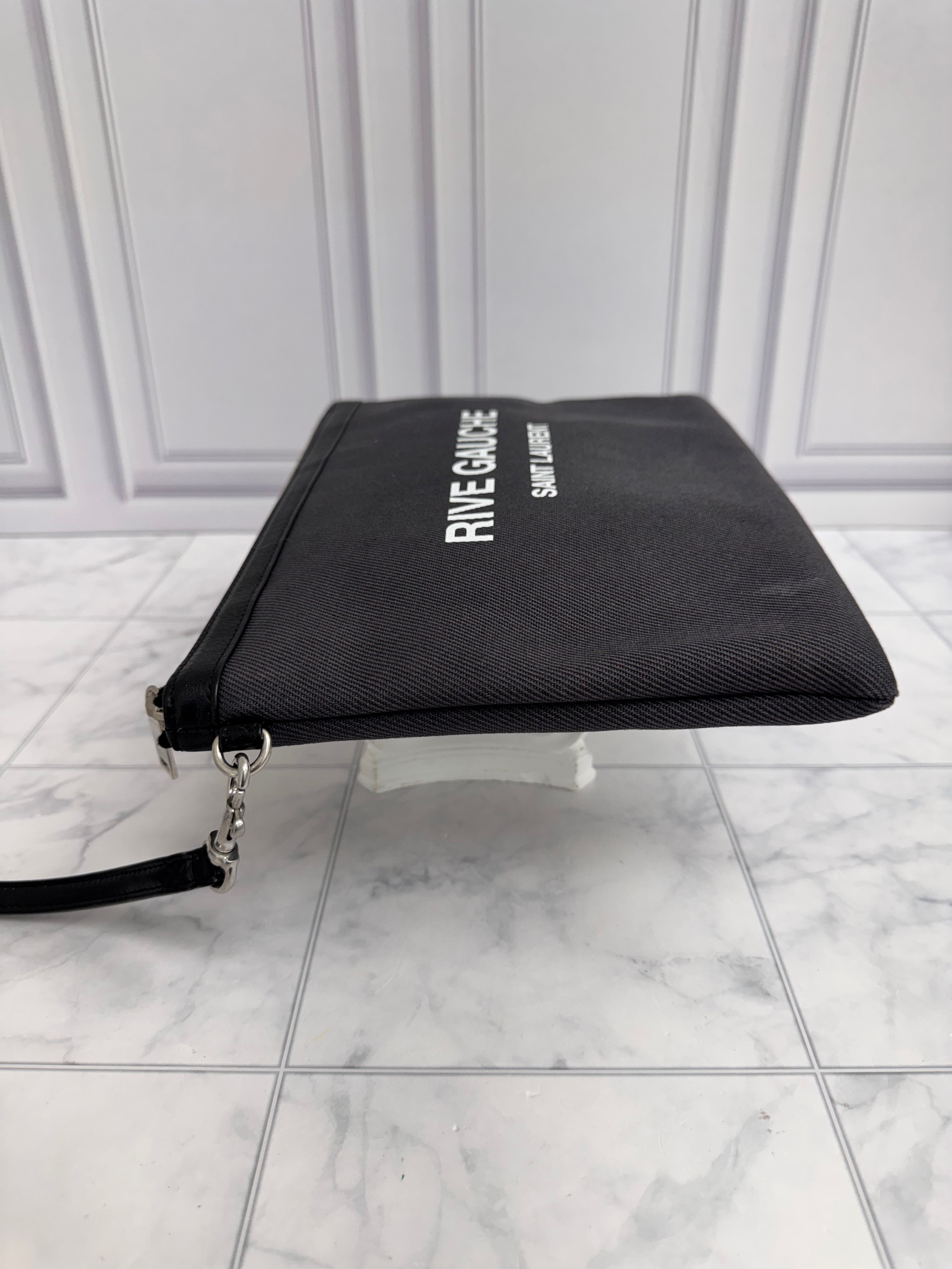 Saint Laurent YSL Dark Grey Canvas Rive Gauche Zipped Pouch