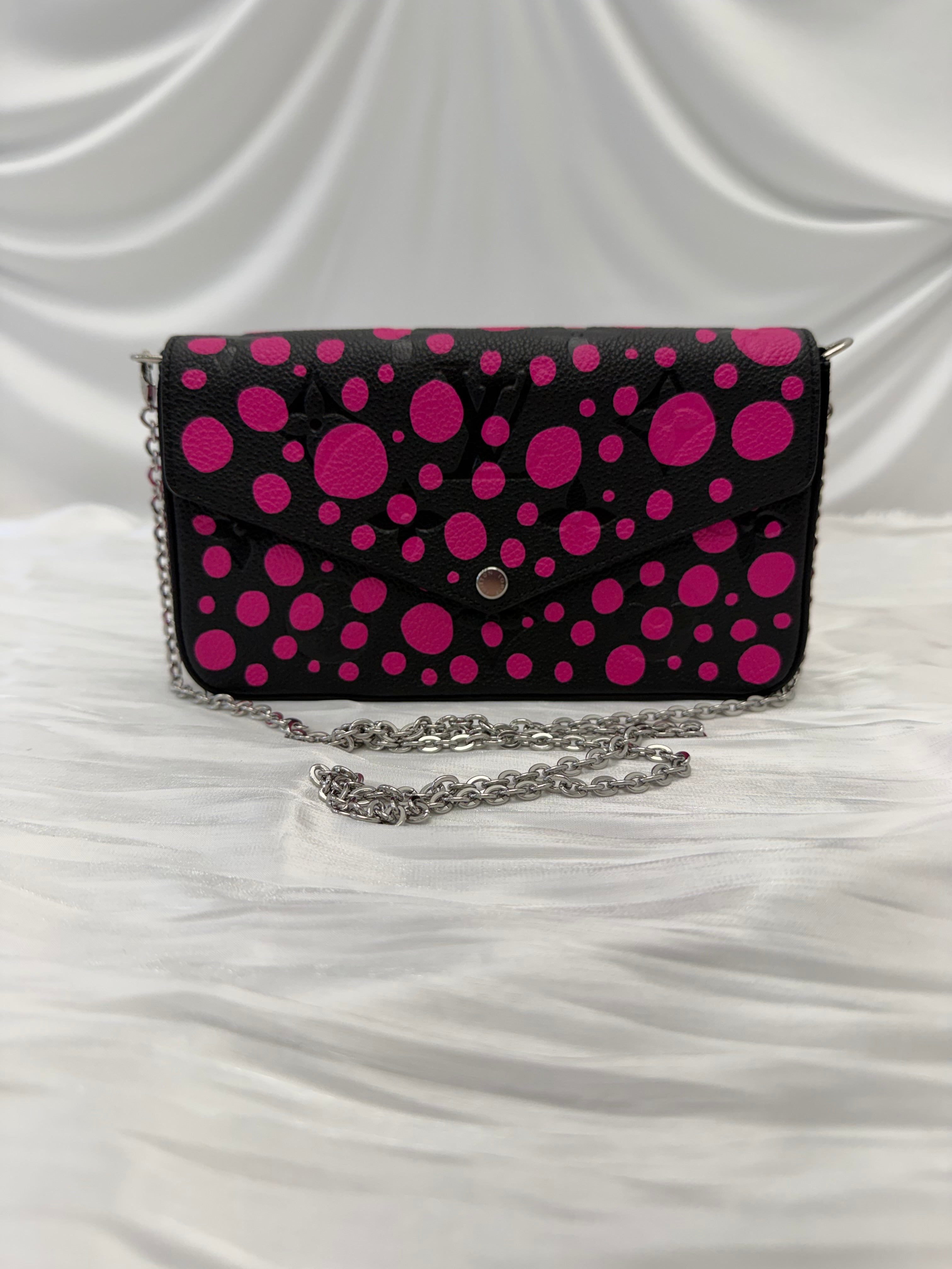 LIKE NEW- Louis Vuitton x Kusama Black Empreinte & Pink Infinity Dots Felicie Pochette