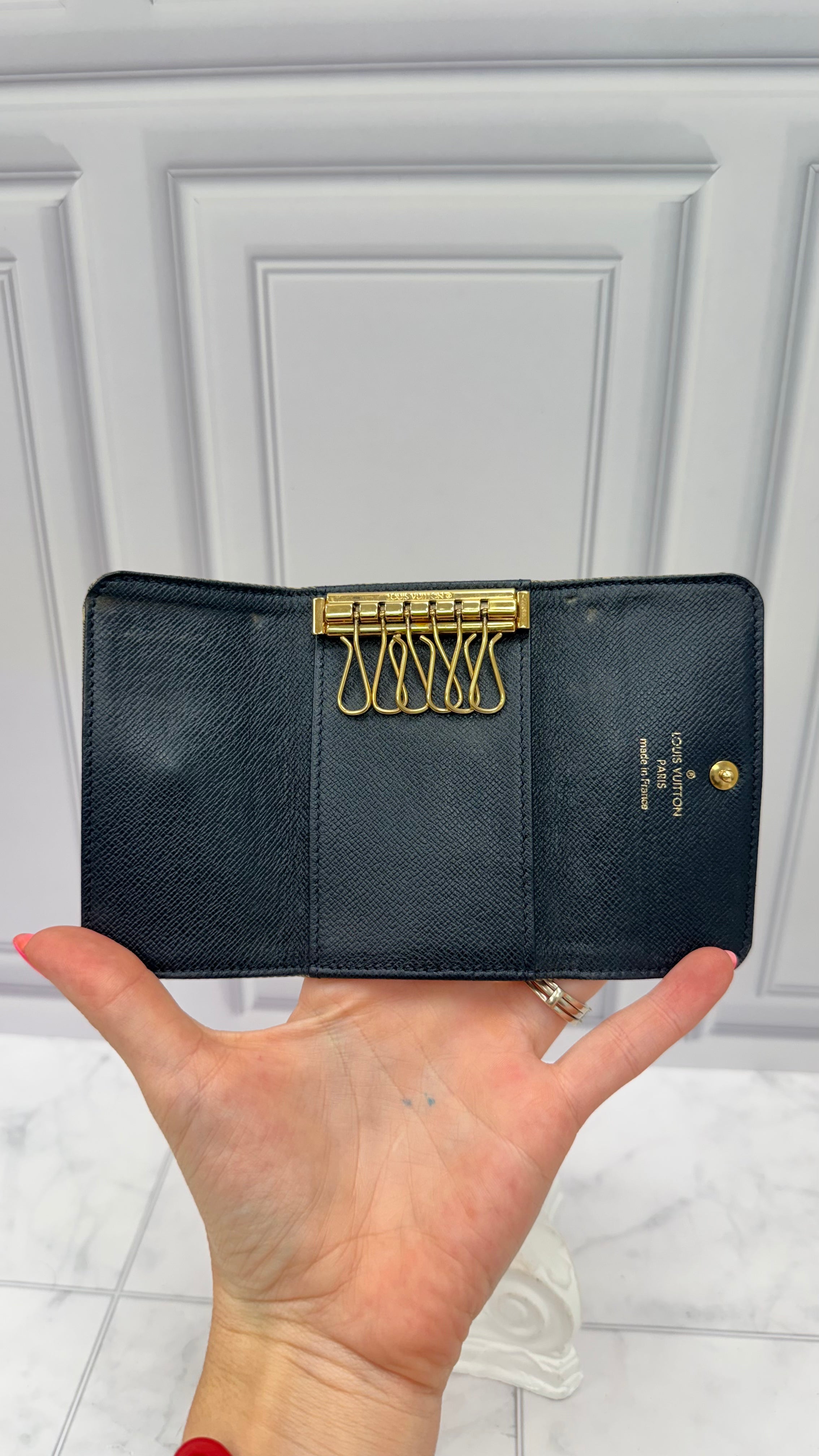 Louis Vuitton Blue Mini Lin 6 Key Ring Case