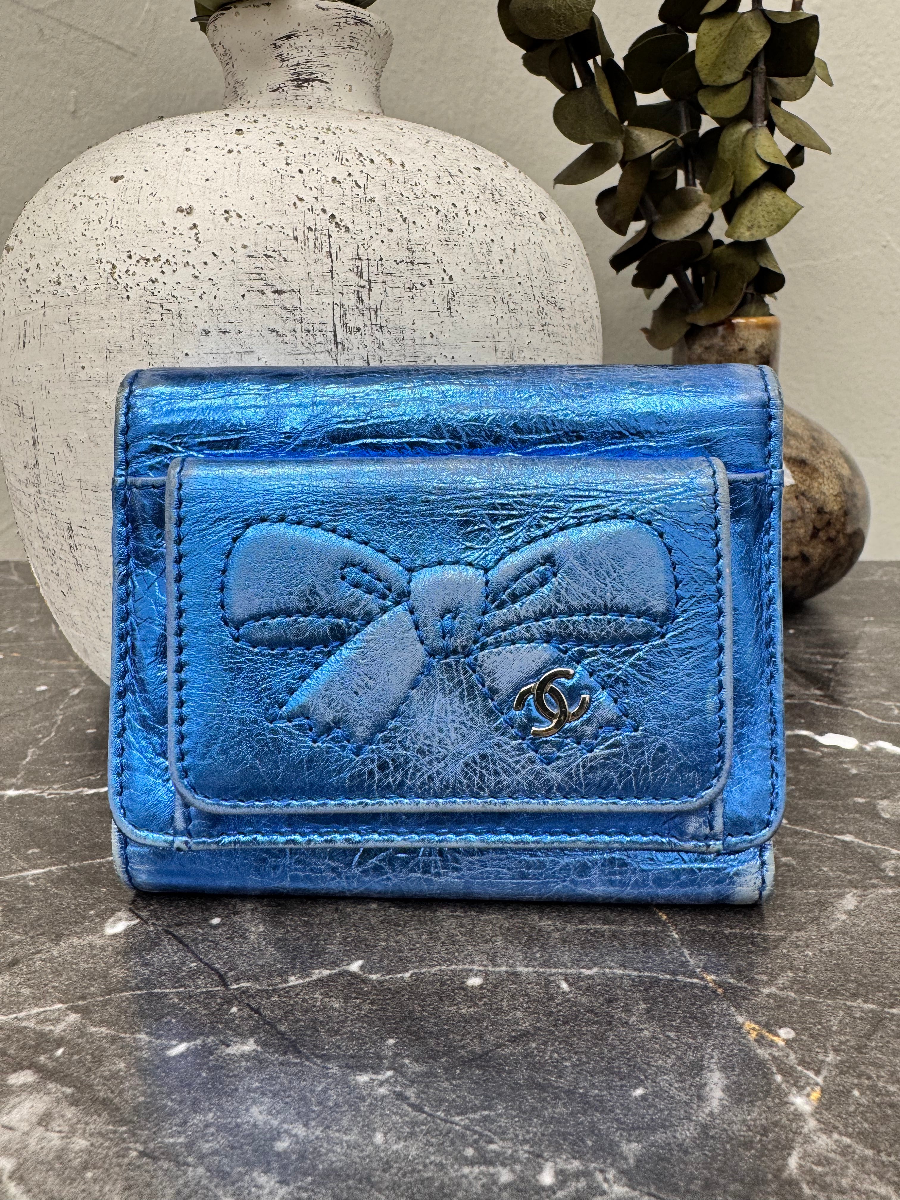 Chanel Metallic Blue Ribbon Compact Wallet