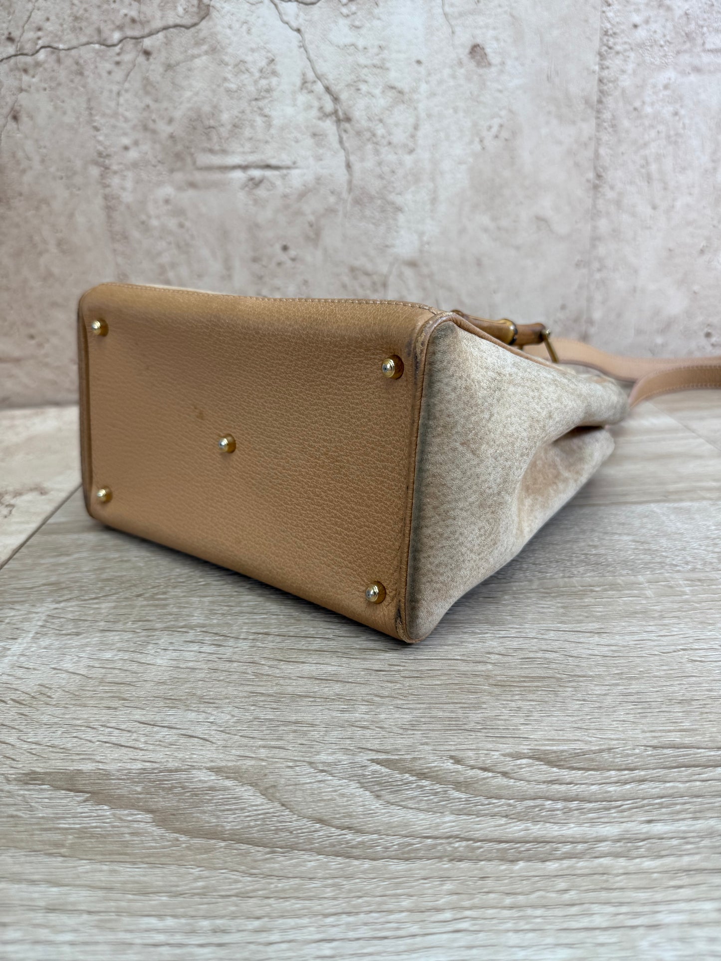 Gucci Tan Suede Bamboo Handle 2Way Bag