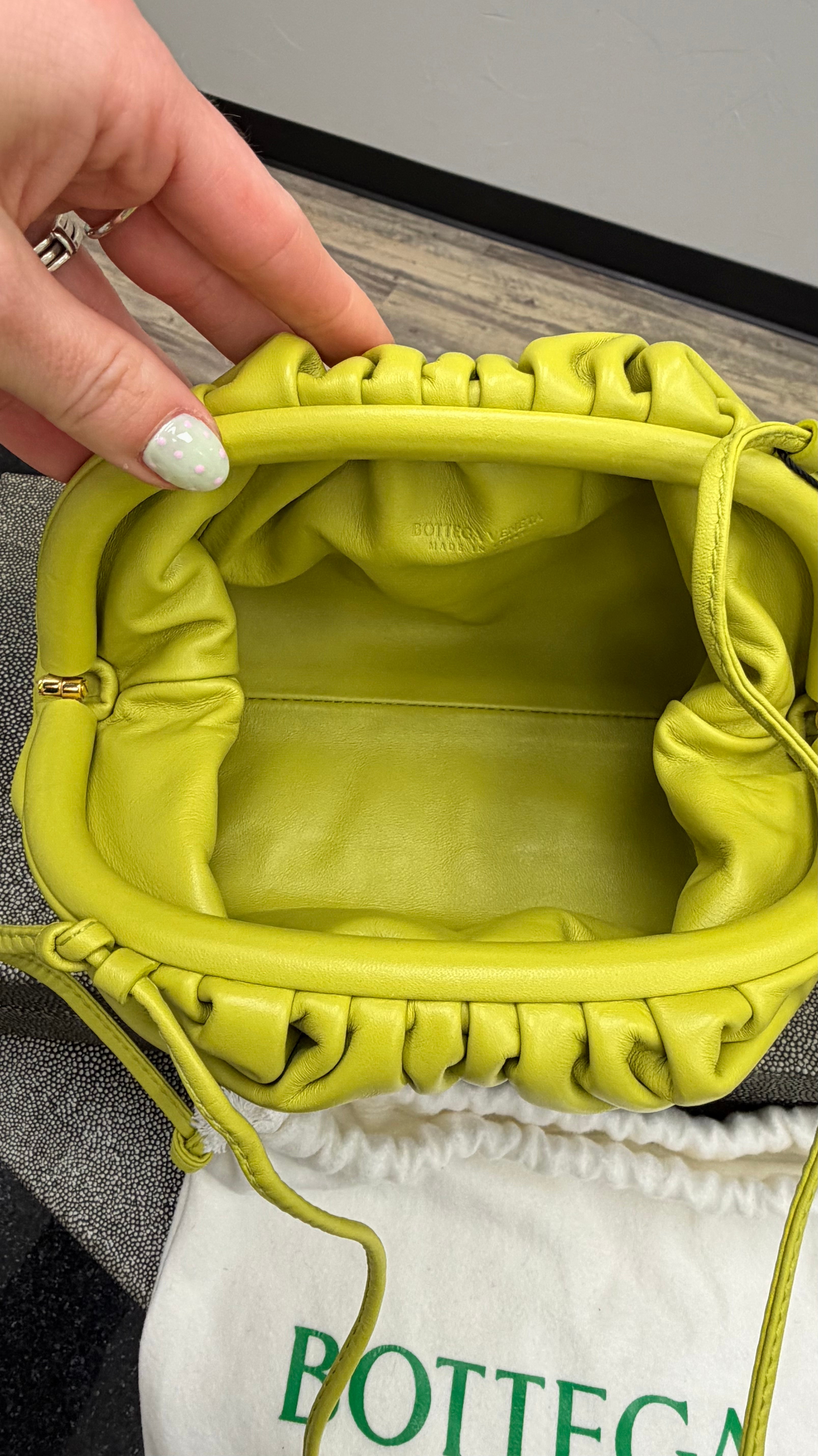 LIKE NEW Bottega Veneta Kiwi Green Leather Mini Pouch Crossbody Clutch