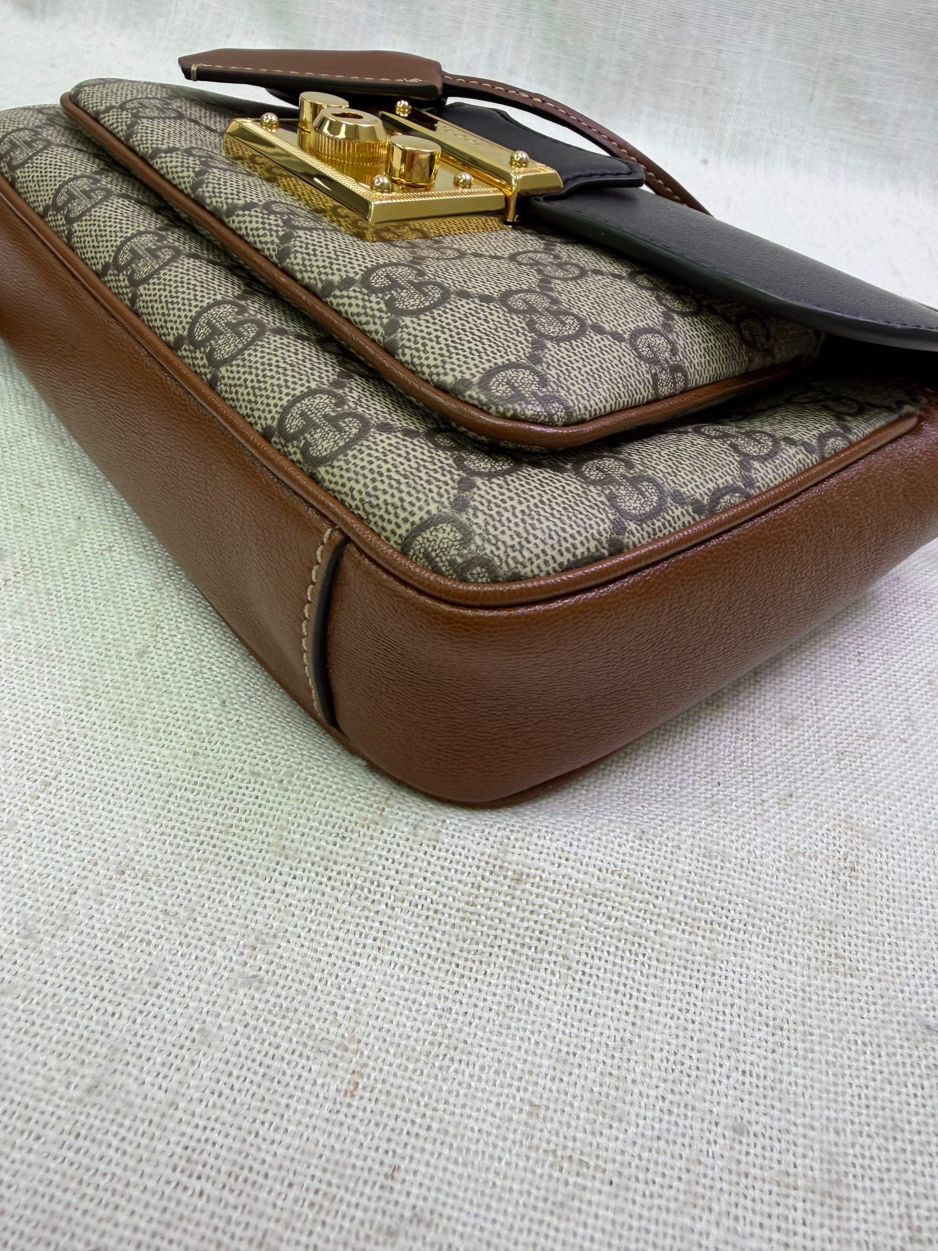 Gucci Tricolor Leather & Supremes Canvas Mini Padlock Flap Pocket Bag