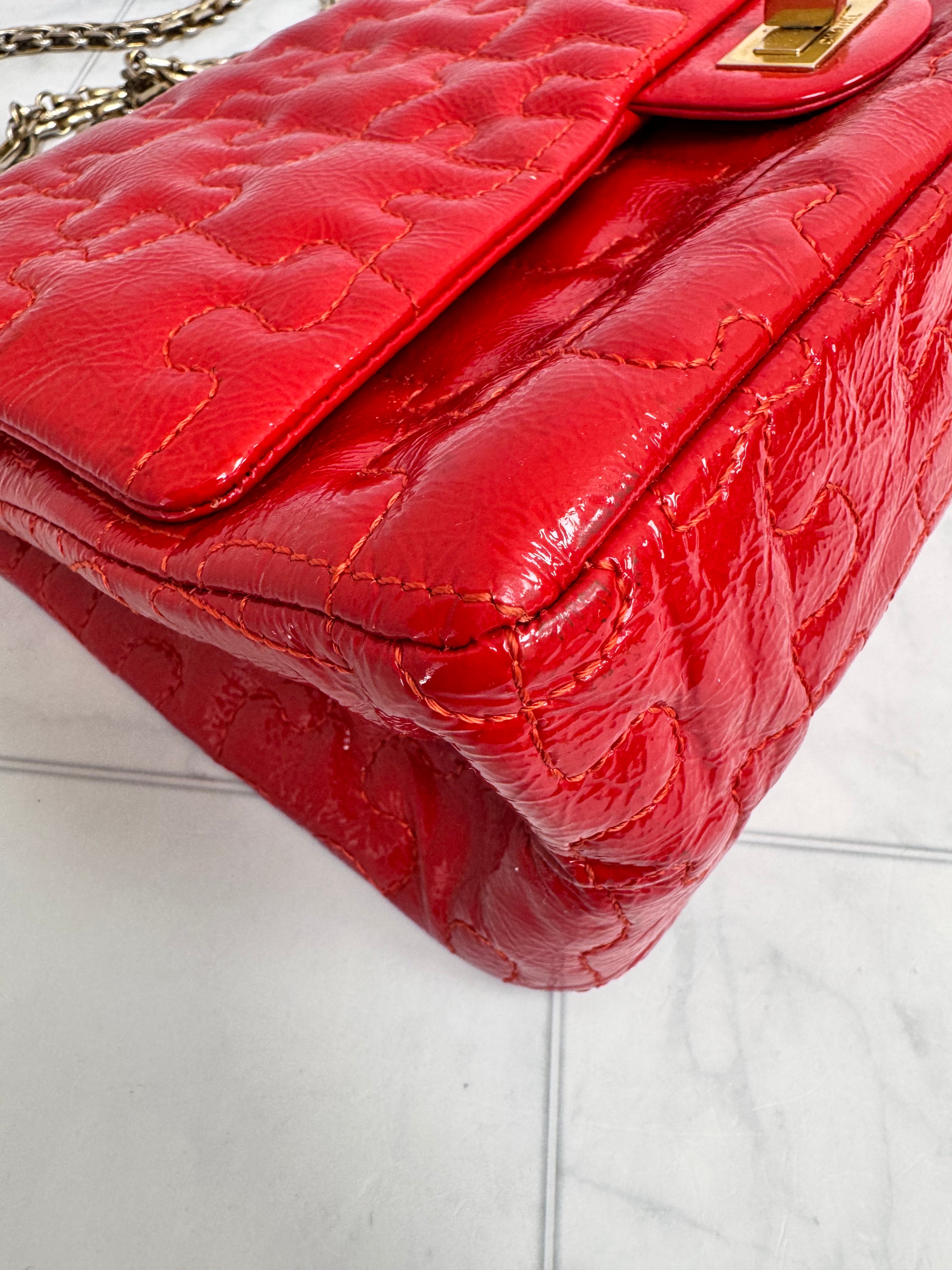 Chanel Red Puzzle Quilted Patent Leather Reissue 2.55 Shoulder Bag