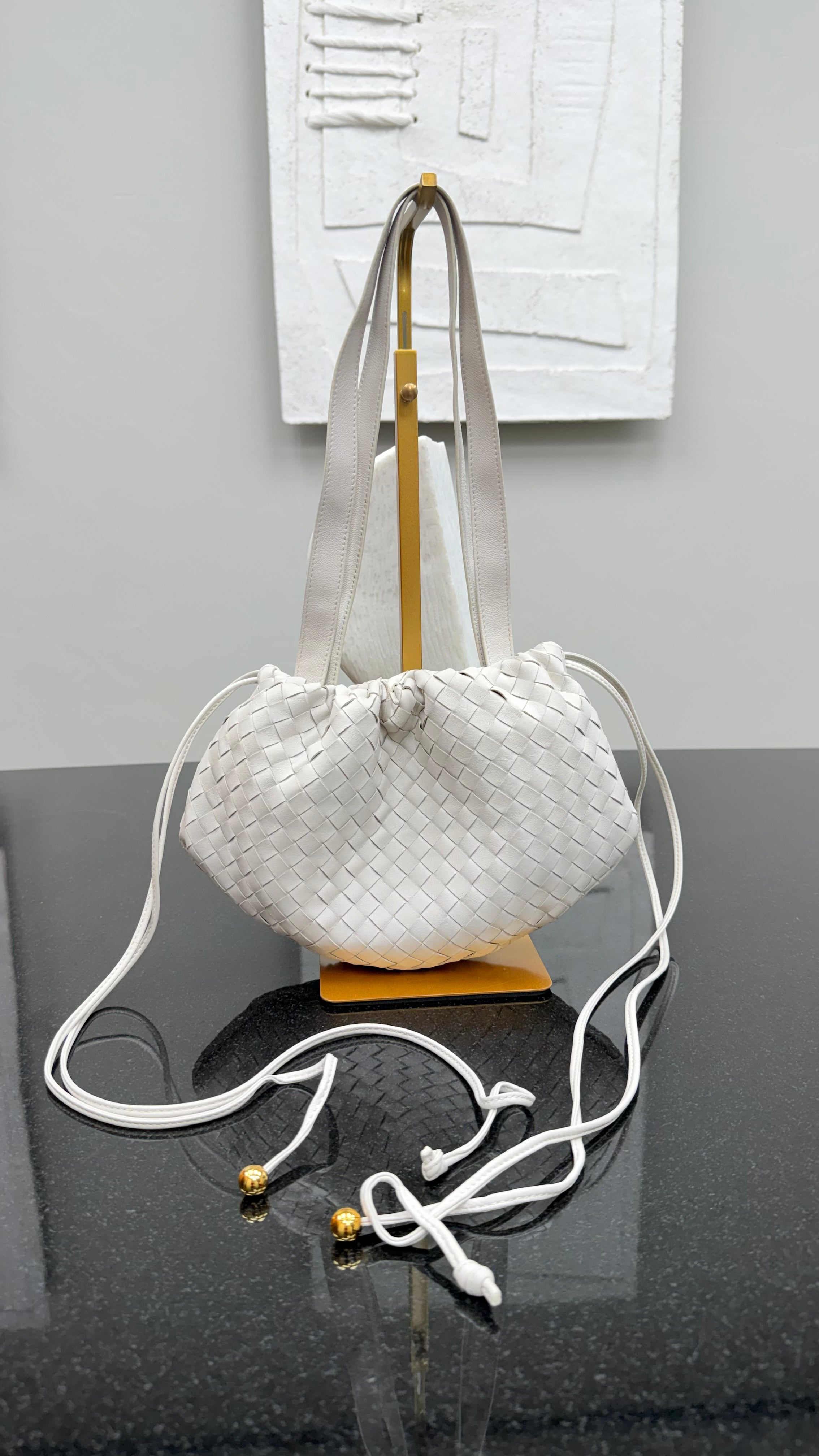 *DONS DROP* Bottega Veneta White Intrecciato Leather Small Bulb Shoulder Bag
