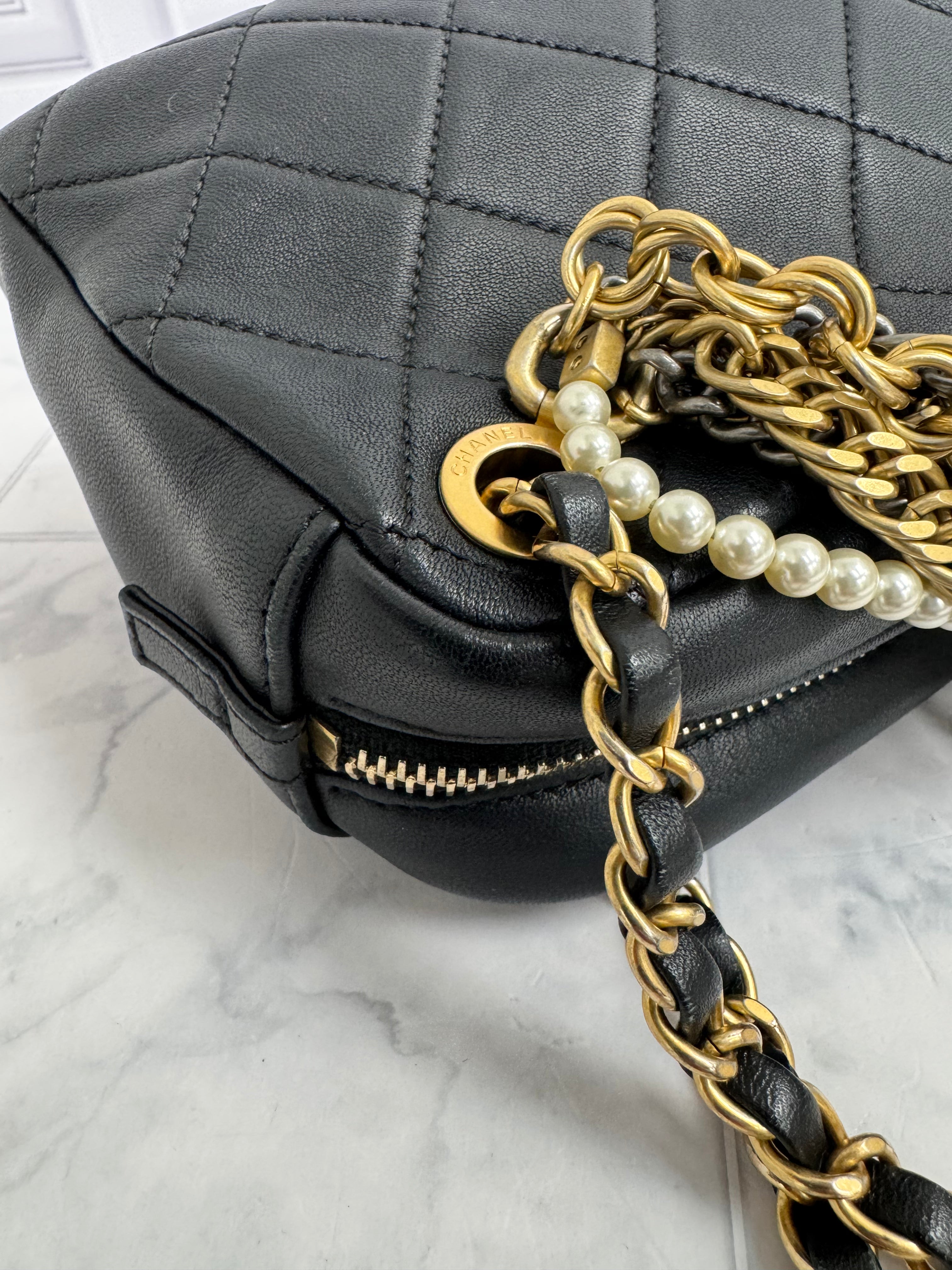 Chanel Black Diamond Quilted All About Chains Camera Bag