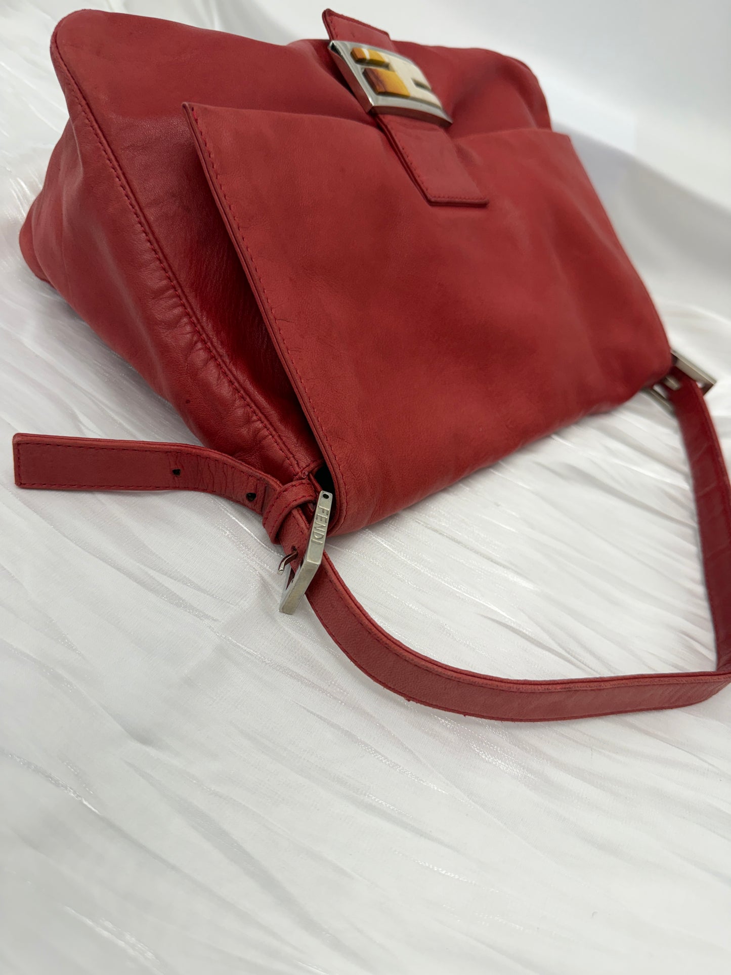 Fendi Red Leather Mama Baguette Handbag