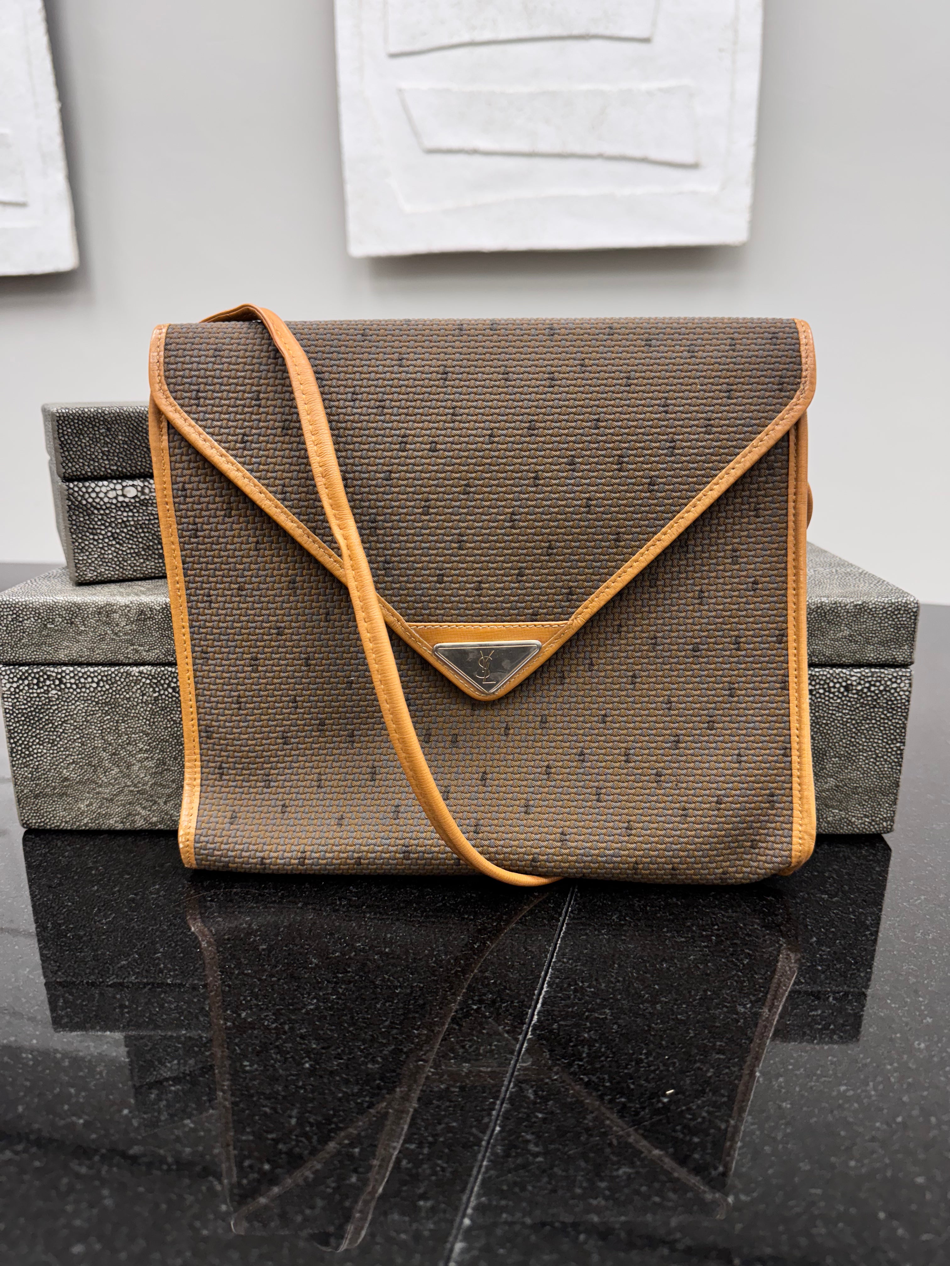 *DONS DROP* Saint Laurent YSL Brown Tweed Flap Crossbody Bag