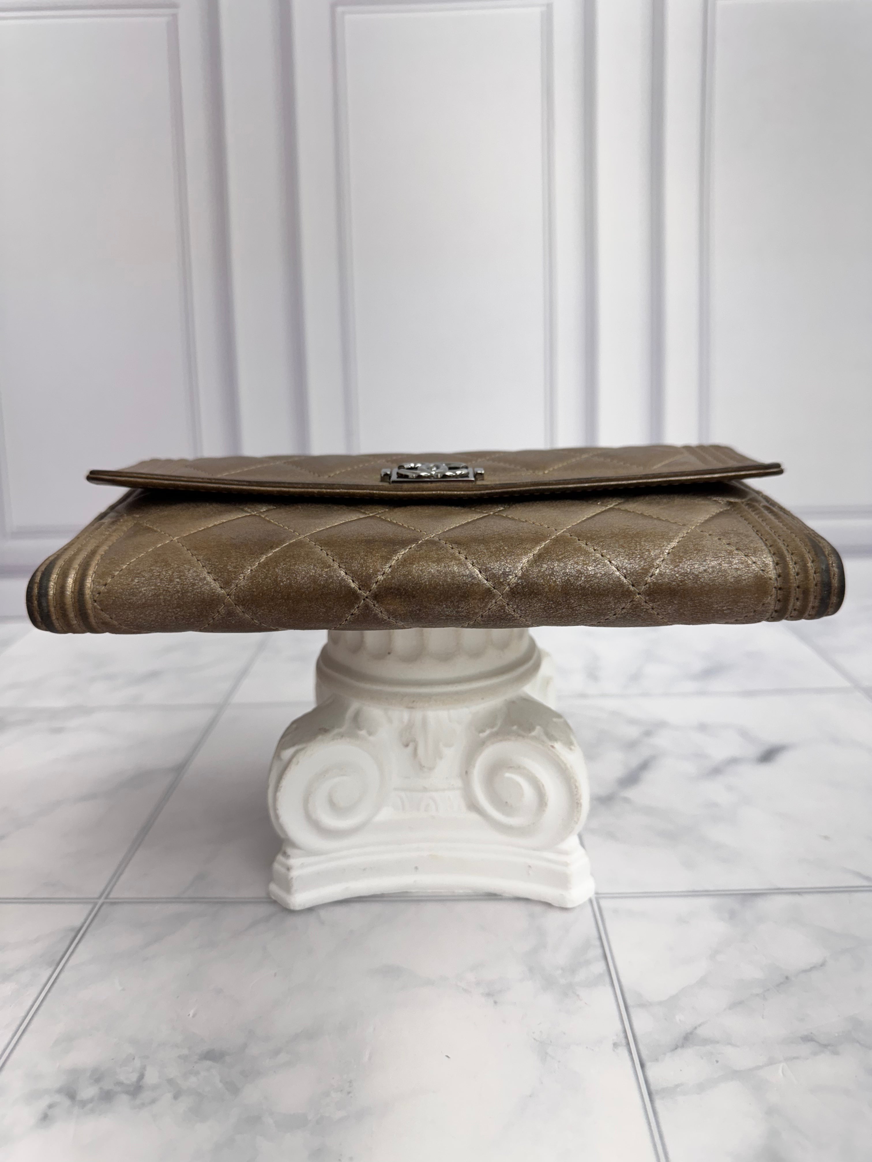 Chanel Bronze Quilted Lambskin Leather Boy Flap Long Wallet
